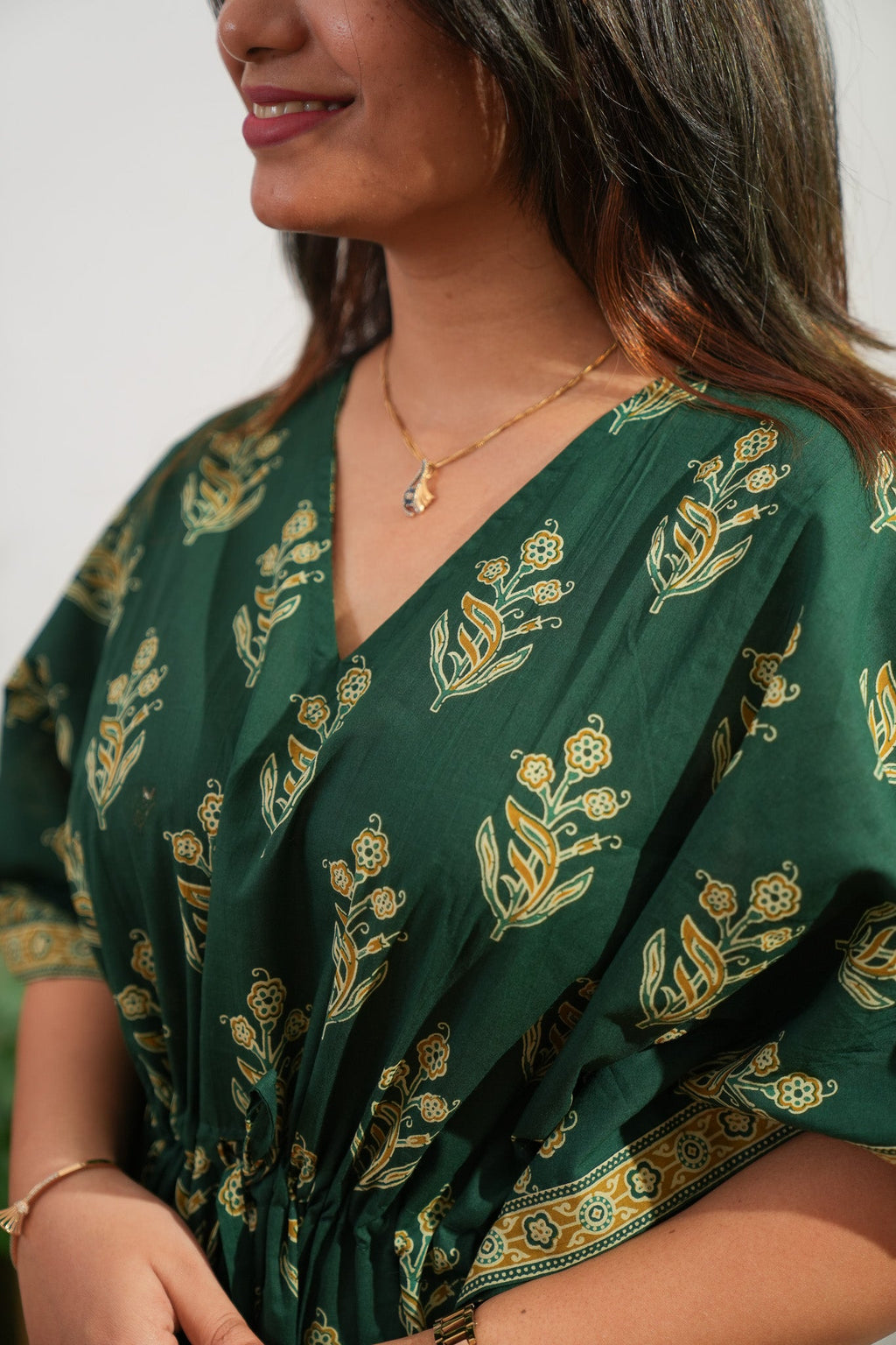 Forest green butta cotton kaftan