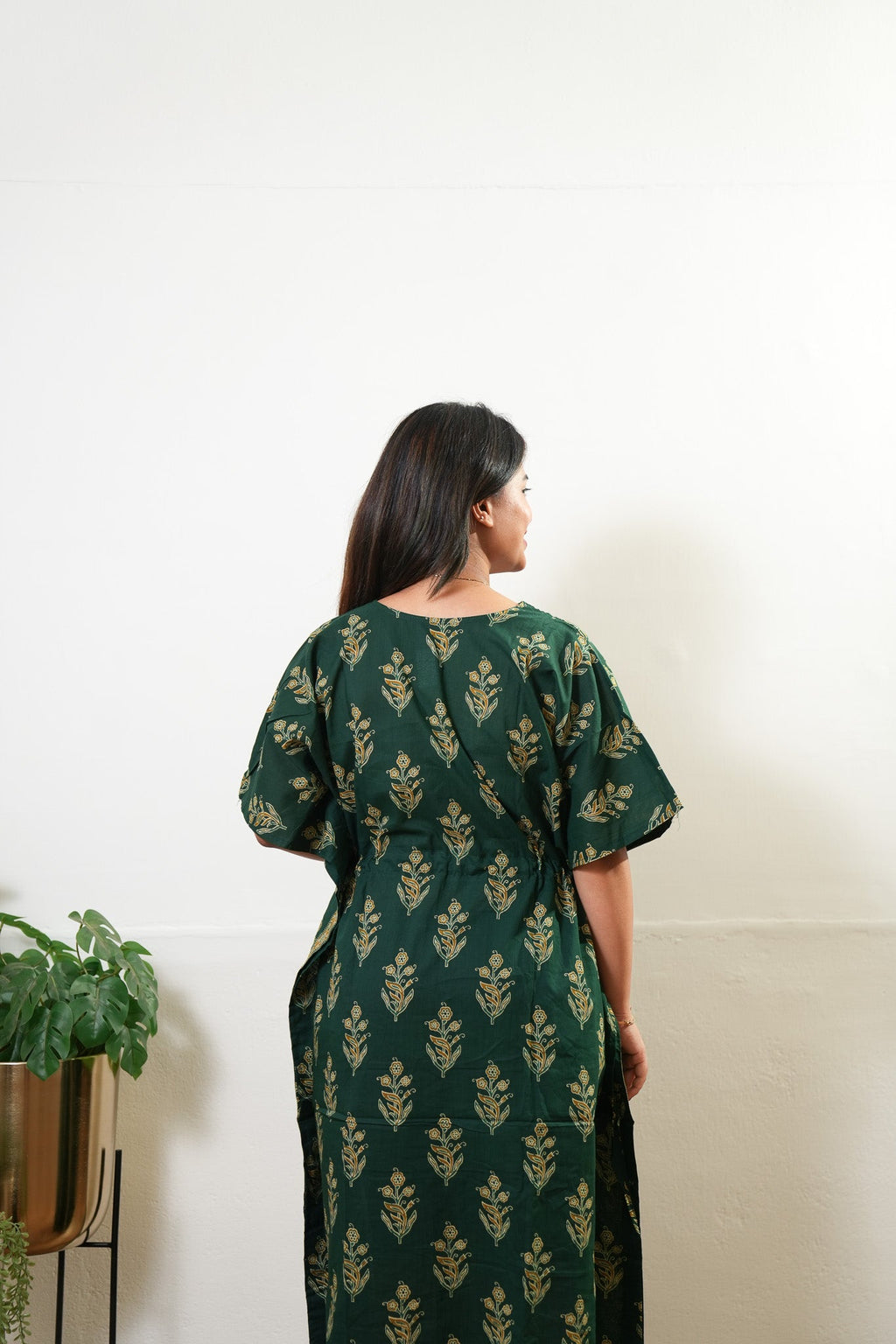 Forest green butta cotton kaftan