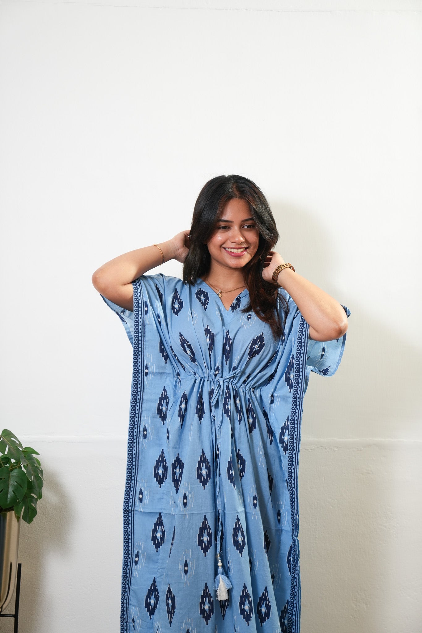 Cloud geometric cotton kaftan