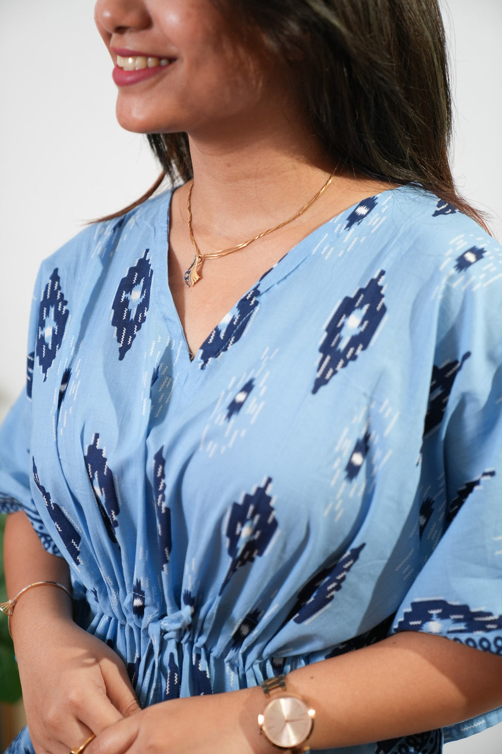 Cloud geometric cotton kaftan