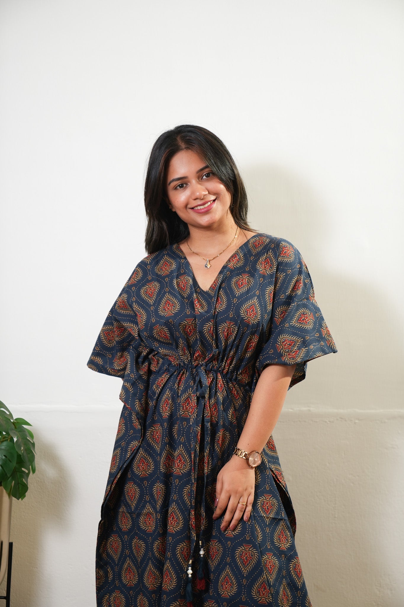Midnight blue spade cotton kaftan
