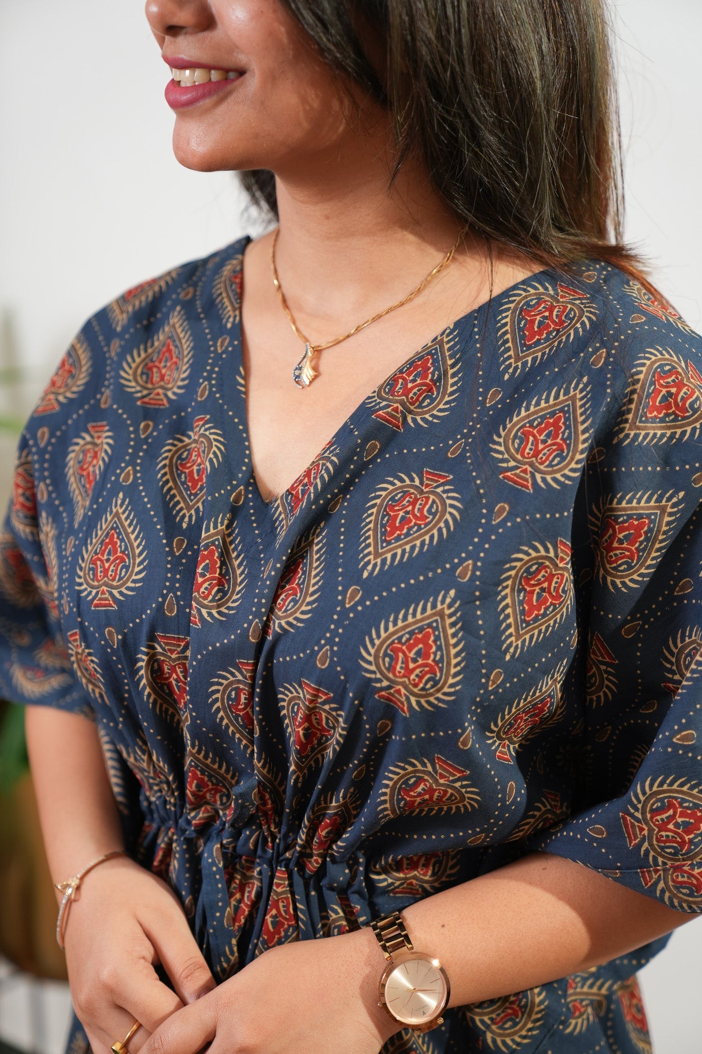 Midnight blue spade cotton kaftan