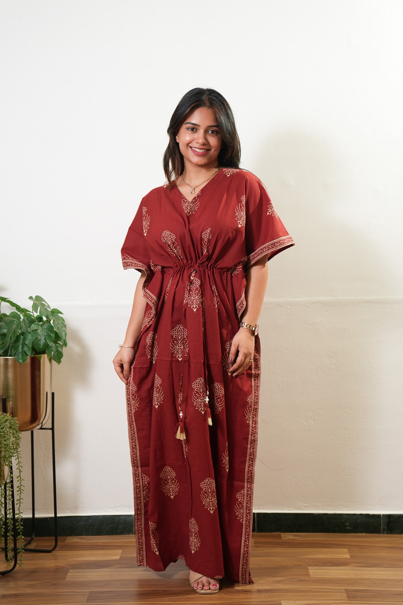 Rust orange lotus cotton kaftan