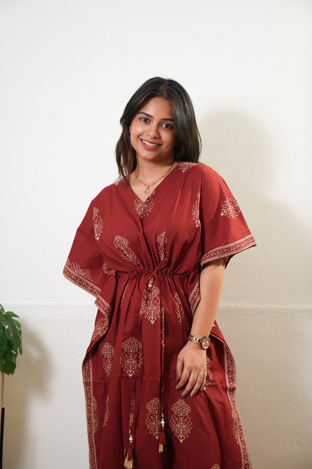 Rust orange lotus cotton kaftan