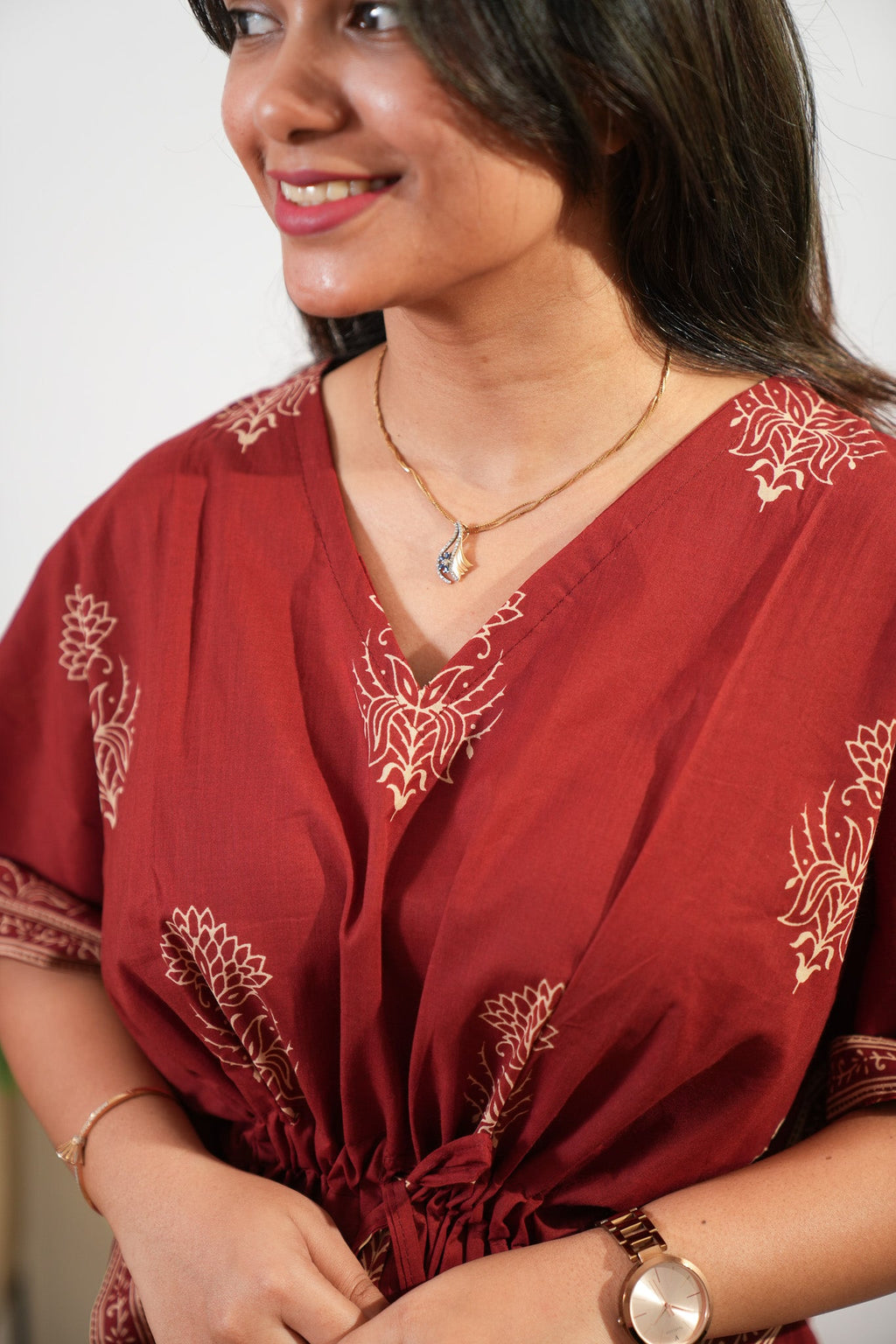 Rust orange lotus cotton kaftan