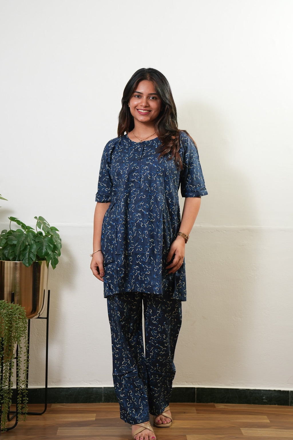 Dark blue button down lounge sleep wear