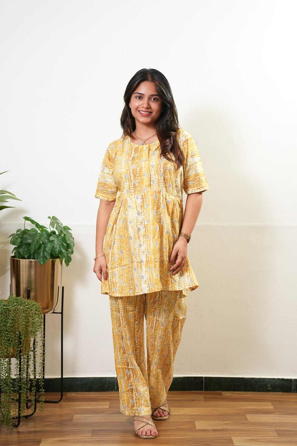 Mustard button down lounge sleep wear