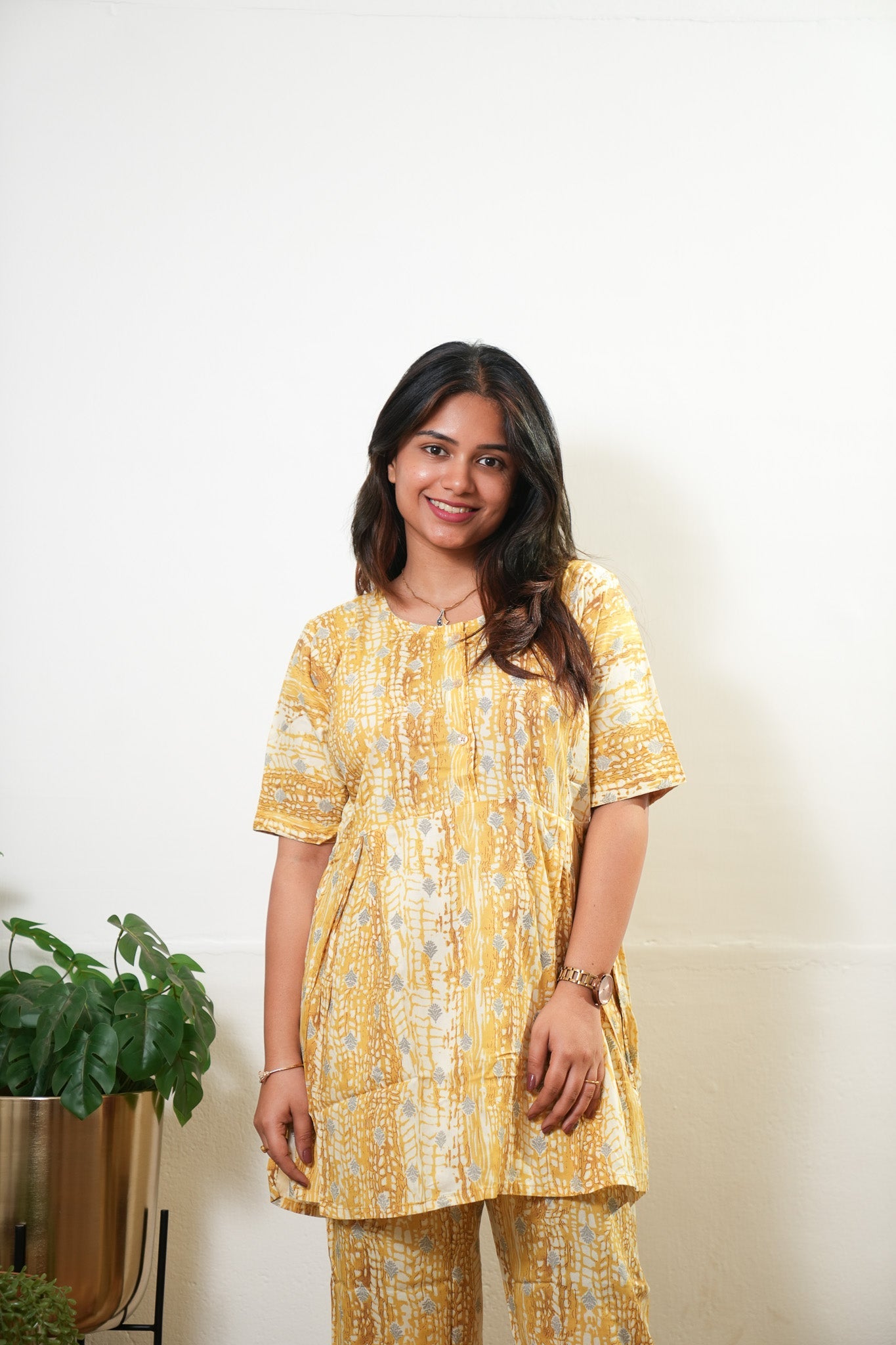 Mustard button down lounge sleep wear