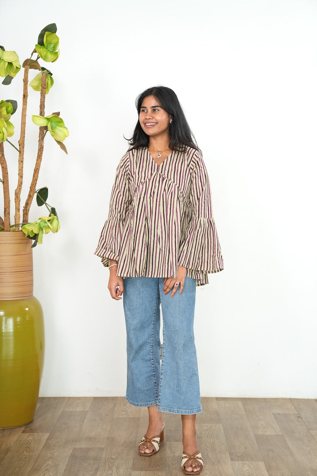 Lavender stripes cotton short kurti