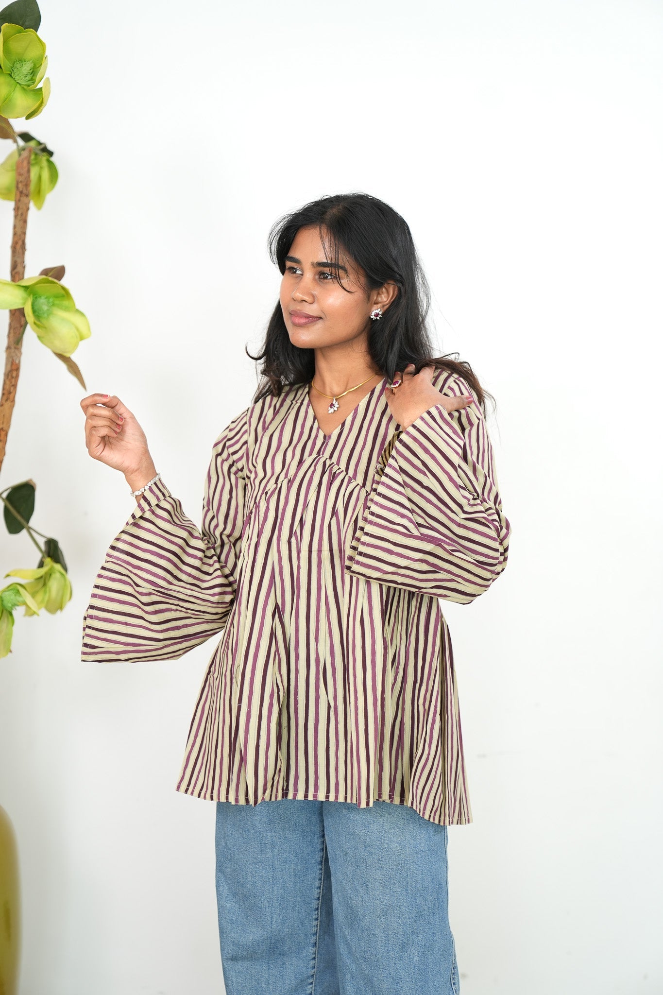 Lavender stripes cotton short kurti