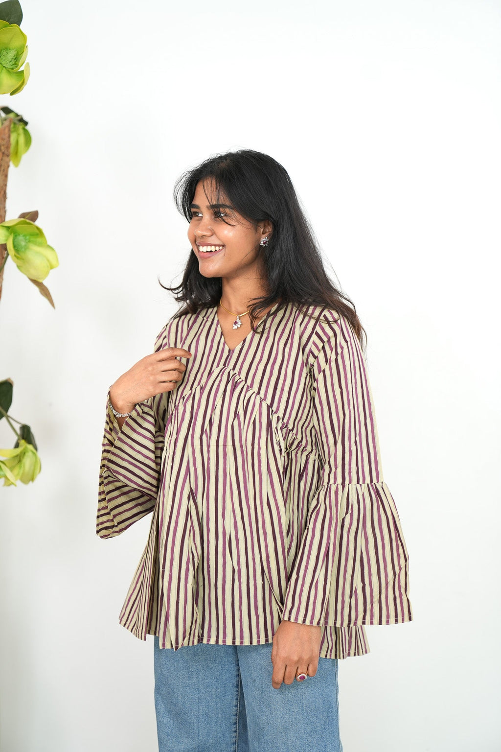 Lavender stripes cotton short kurti