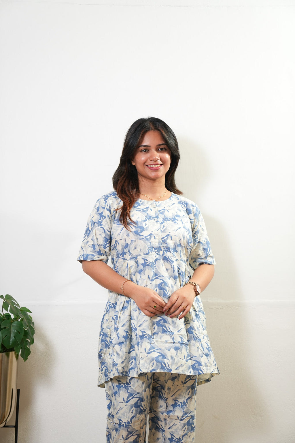 Azure button down lounge sleep wear