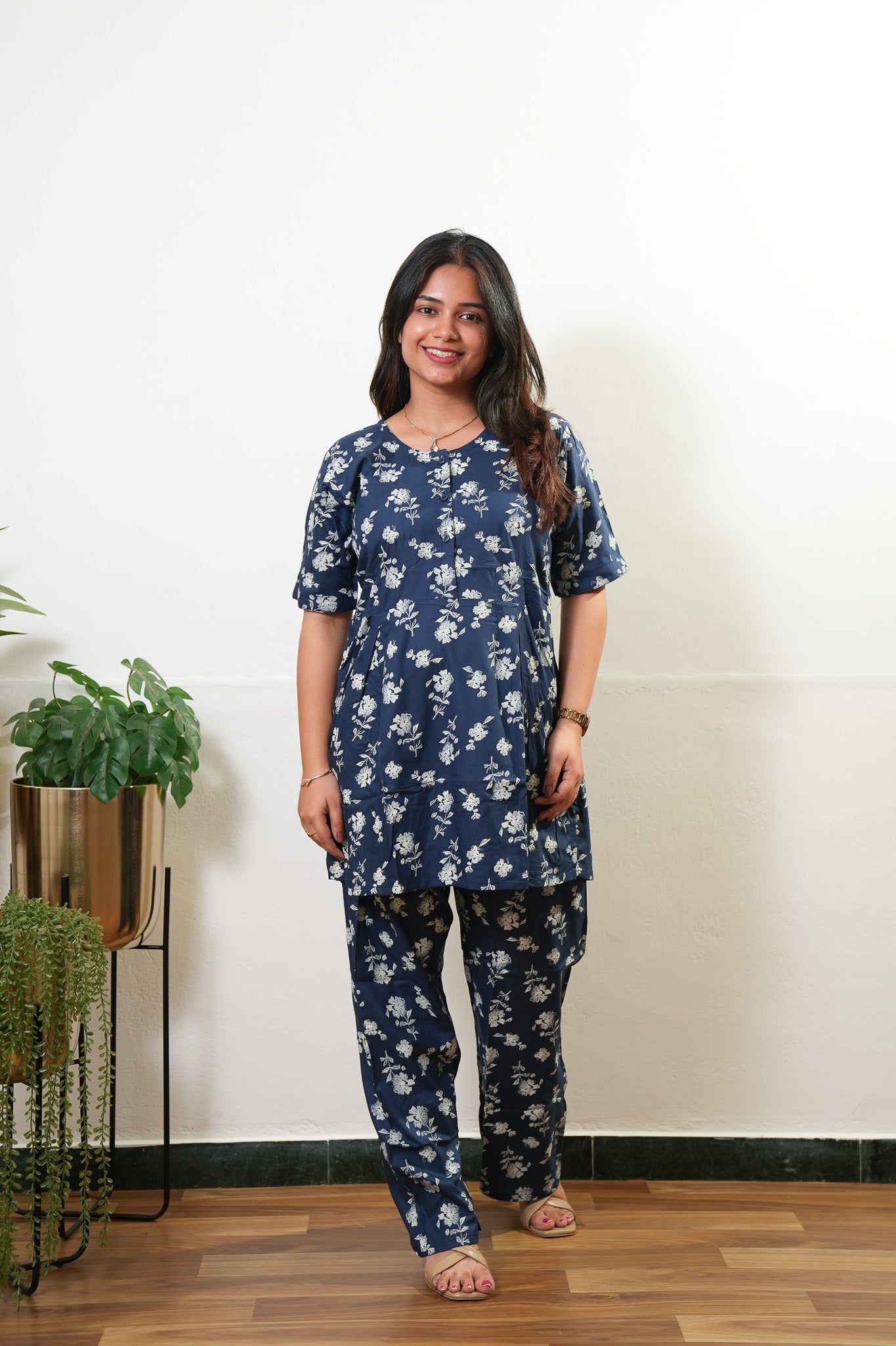 Midnight blue button down lounge sleep wear