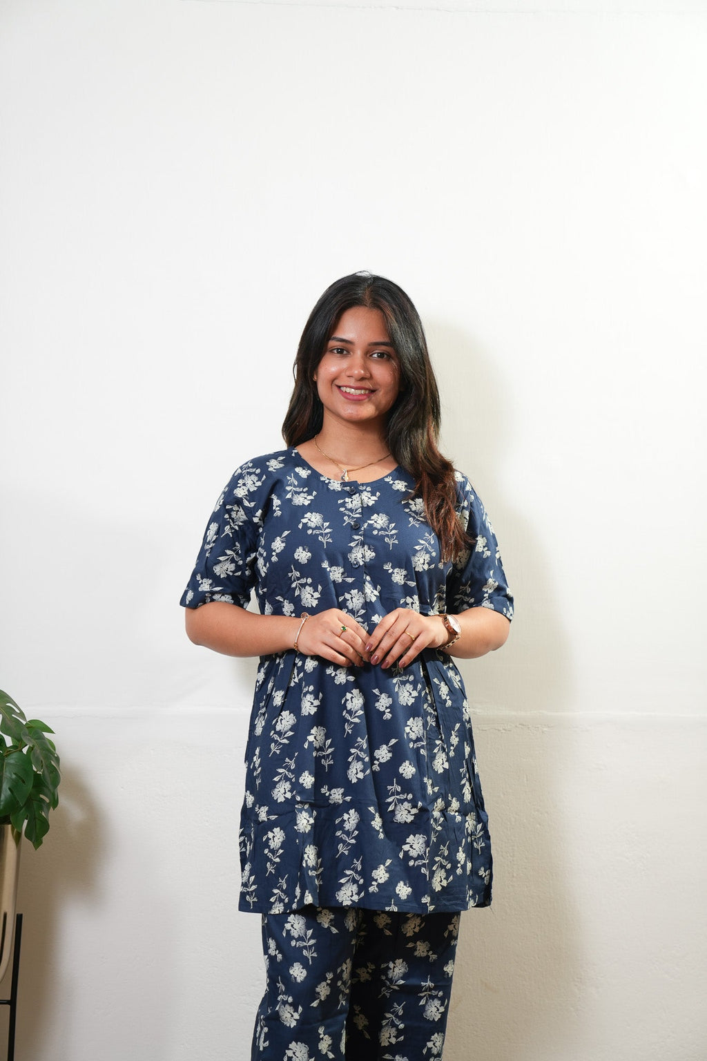 Midnight blue button down lounge sleep wear