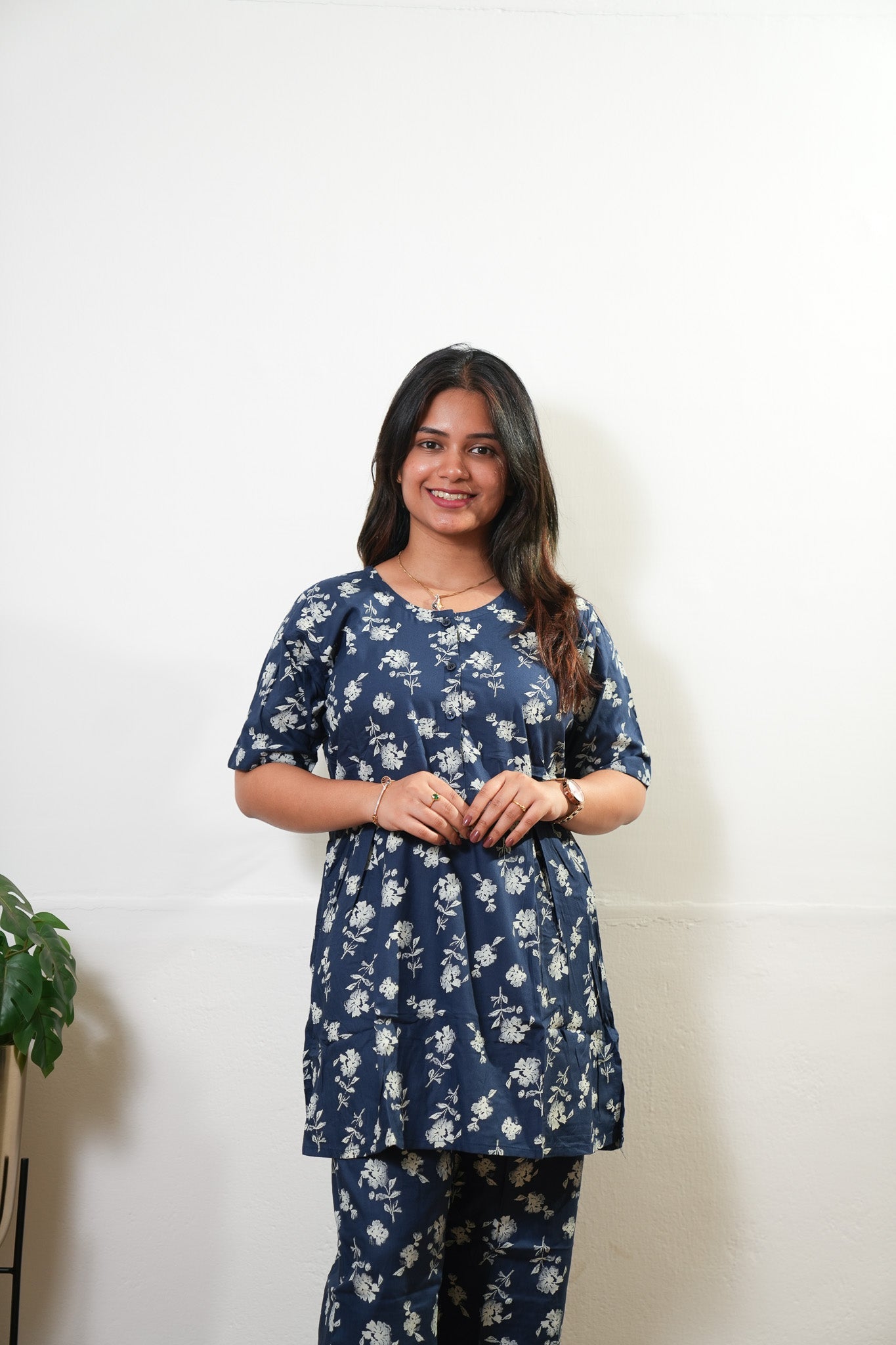 Midnight blue button down lounge sleep wear