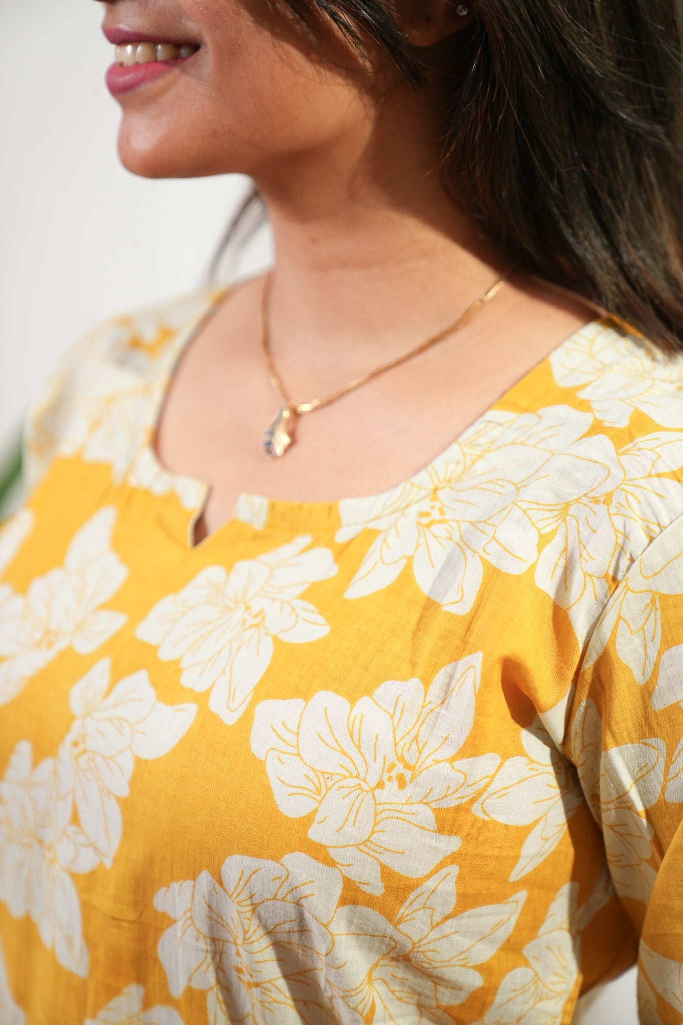 Yellow floral round neck cotton co-ords set