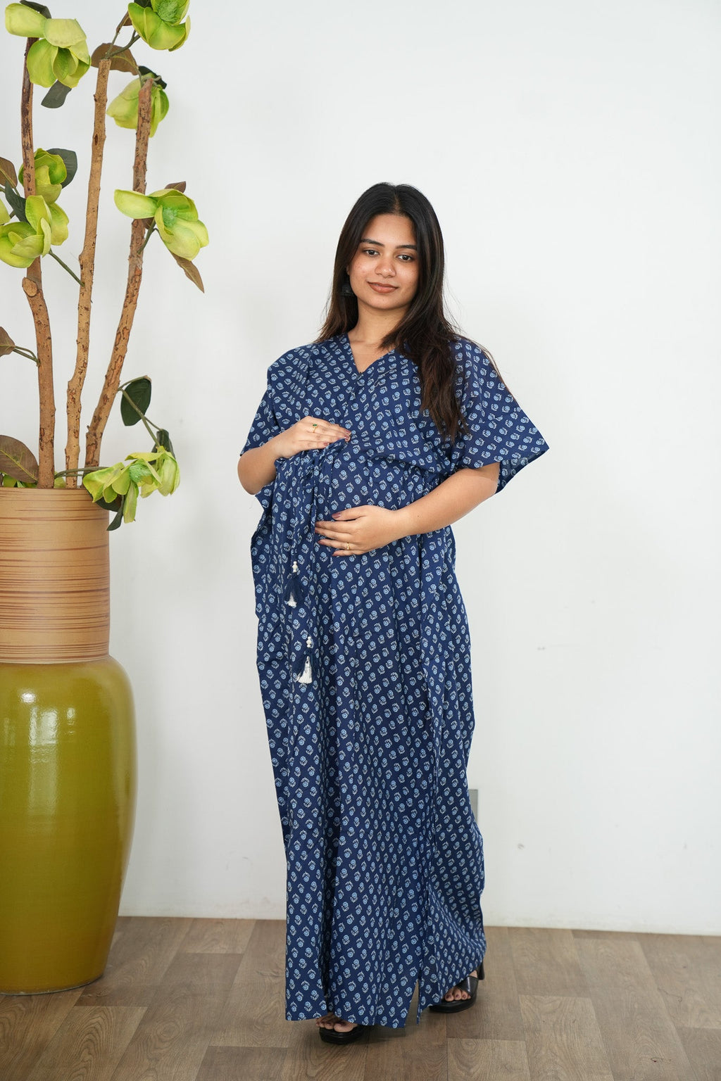 Royal blue cotton maternity nursing kaftan