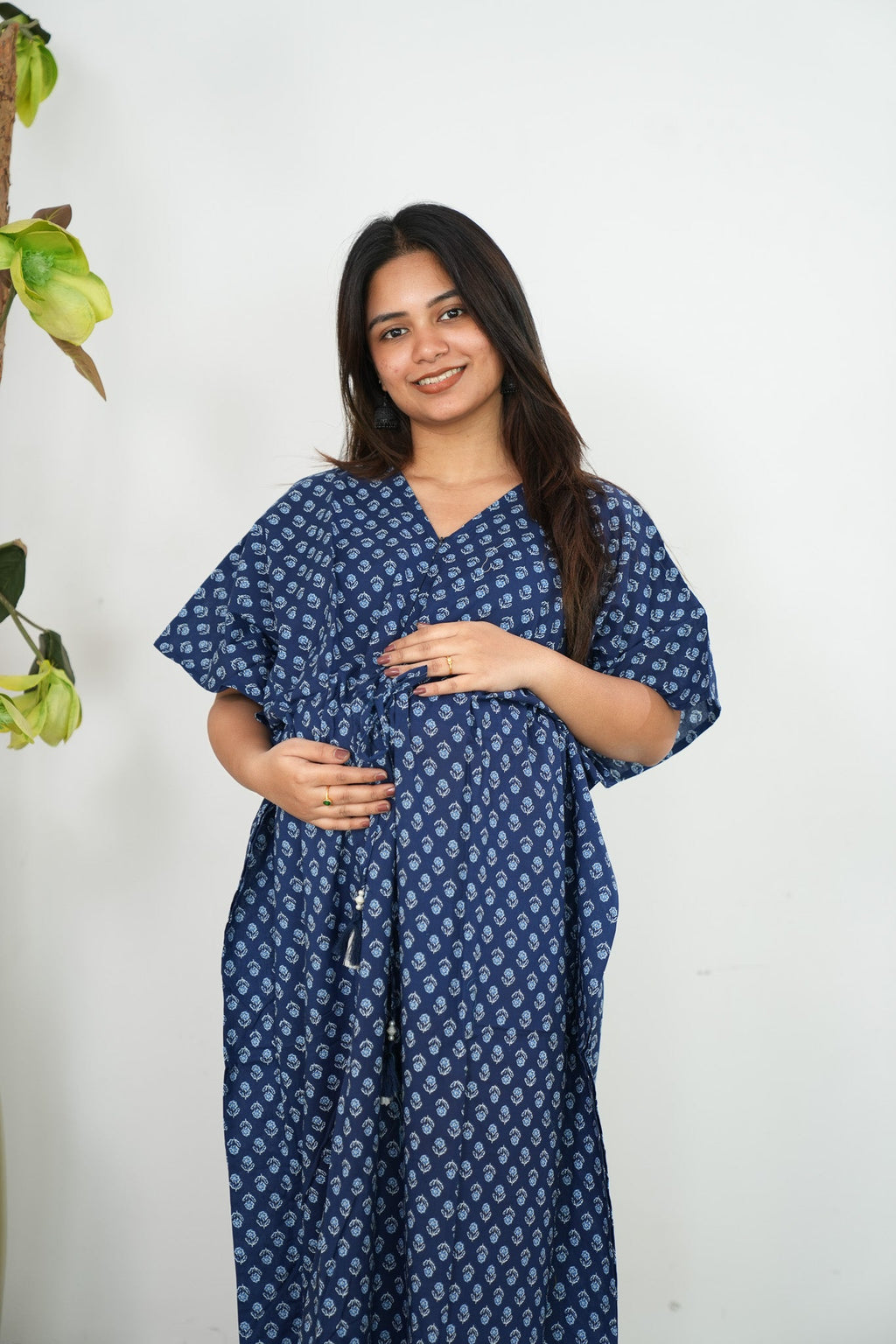 Royal blue cotton maternity nursing kaftan