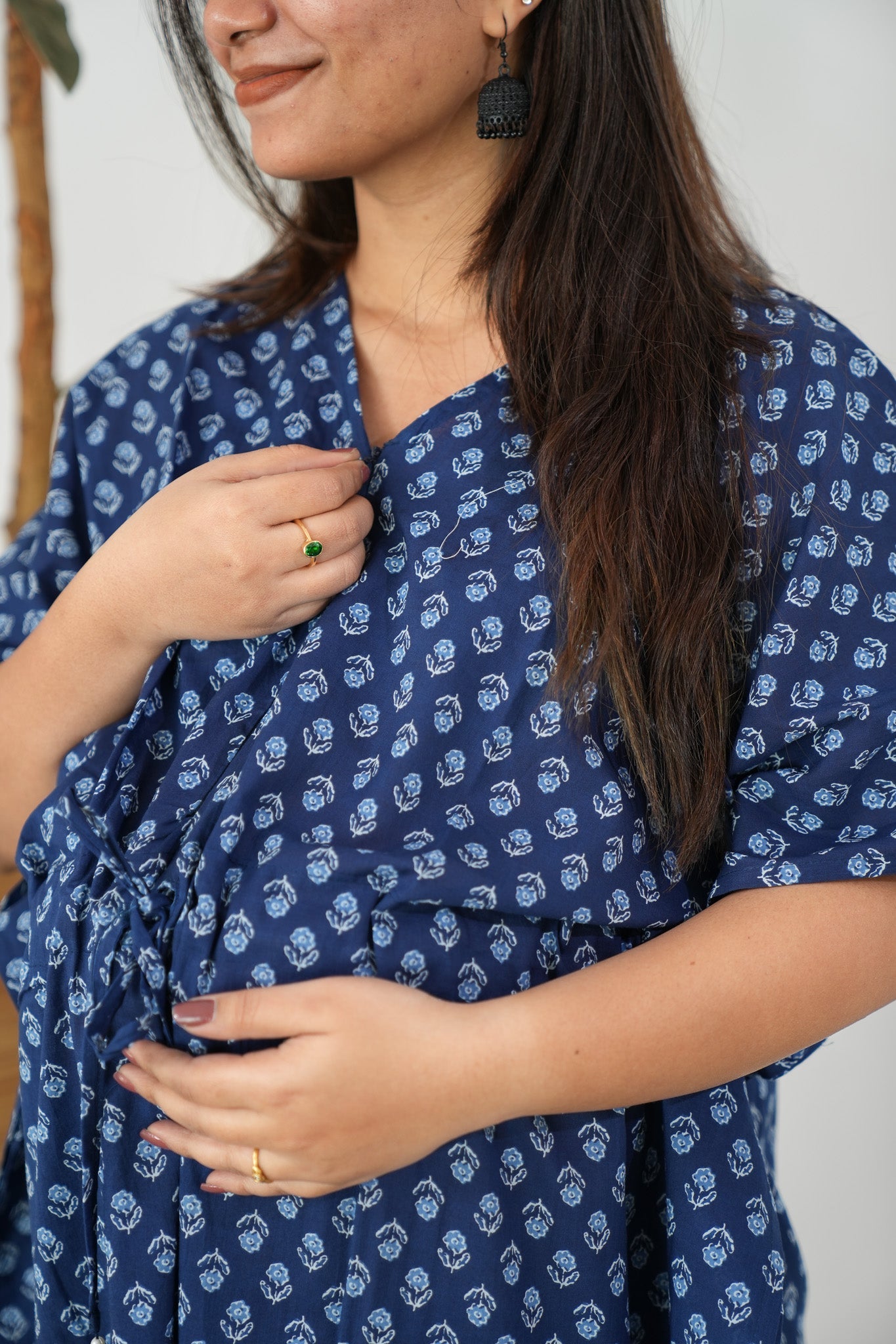 Royal blue cotton maternity nursing kaftan