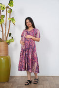 Purple paisley cotton maternity nursing midi dress