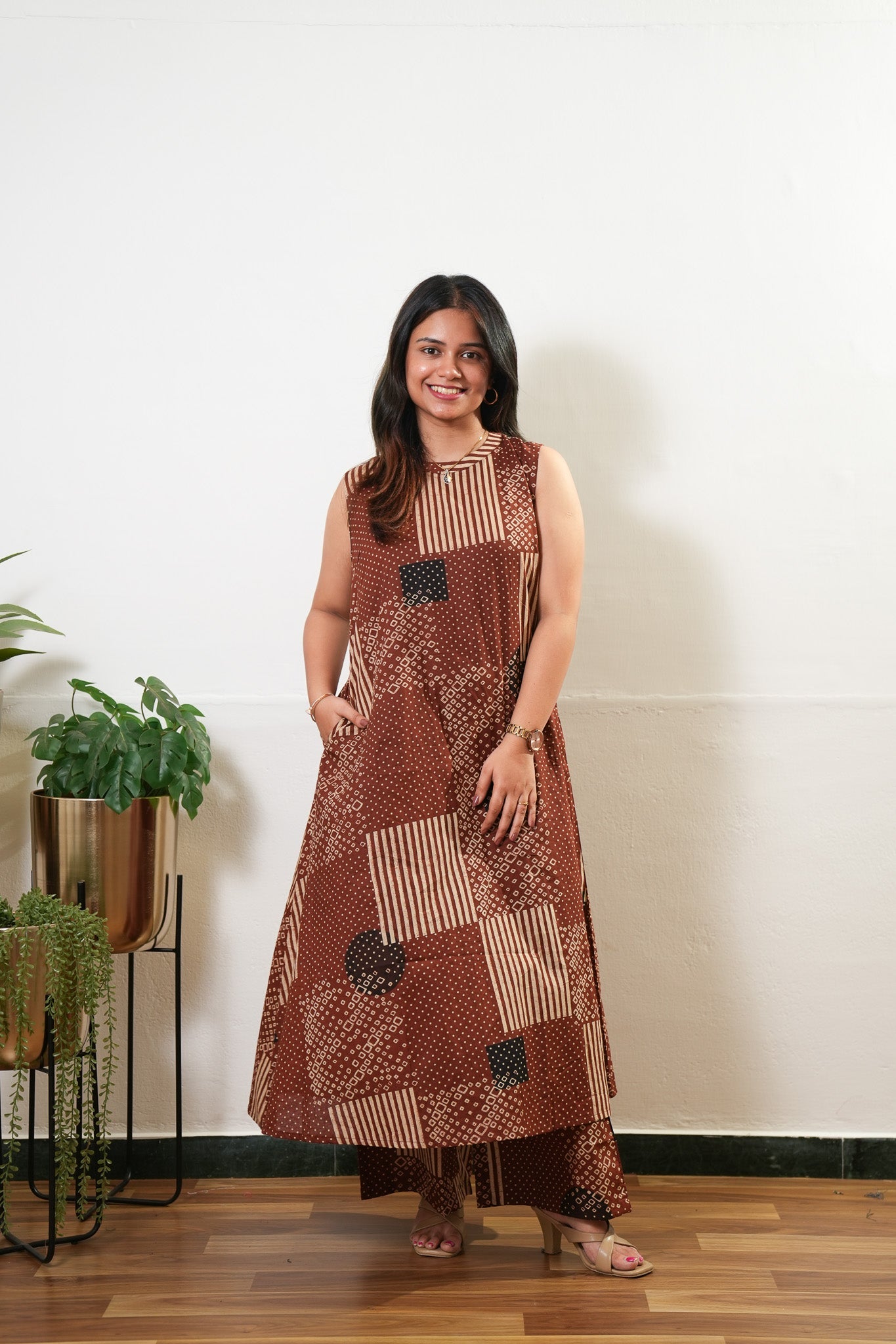 Brick brown cotton co-ords set (attached sleeves)