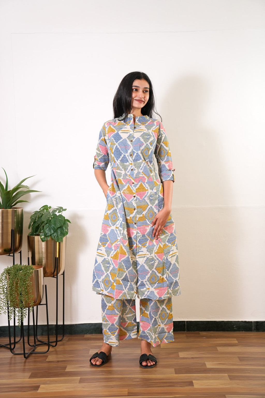 Dark blue geometric cotton co-ords set