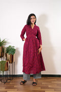 Red v neck anarkali cotton kurta