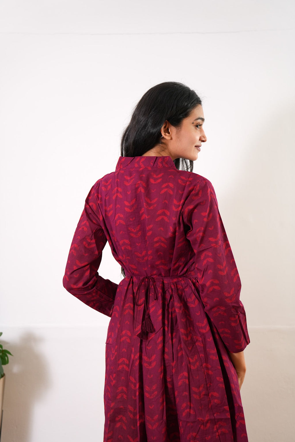 Red v neck anarkali cotton kurta