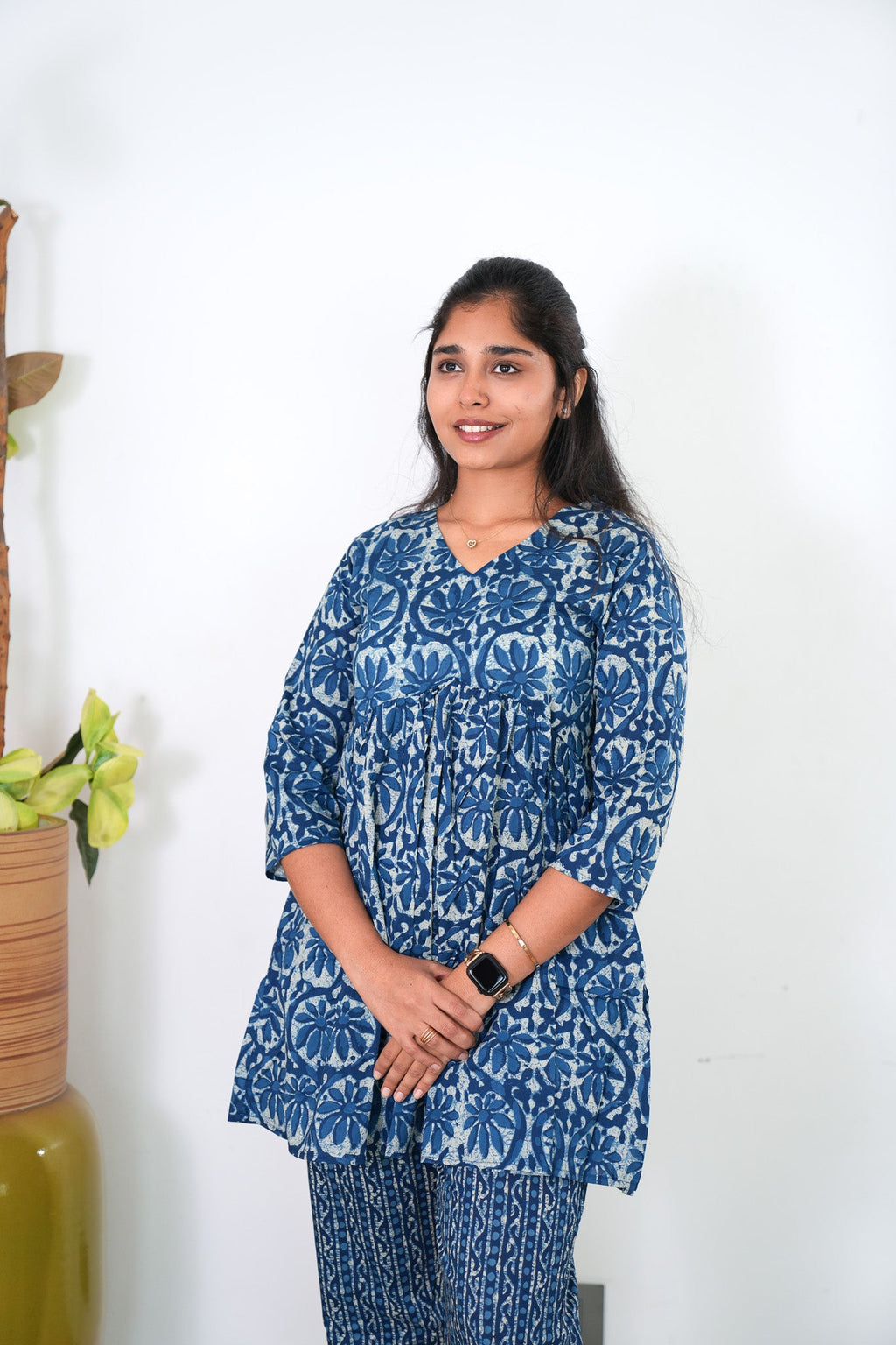 Indigo floral cotton comfies
