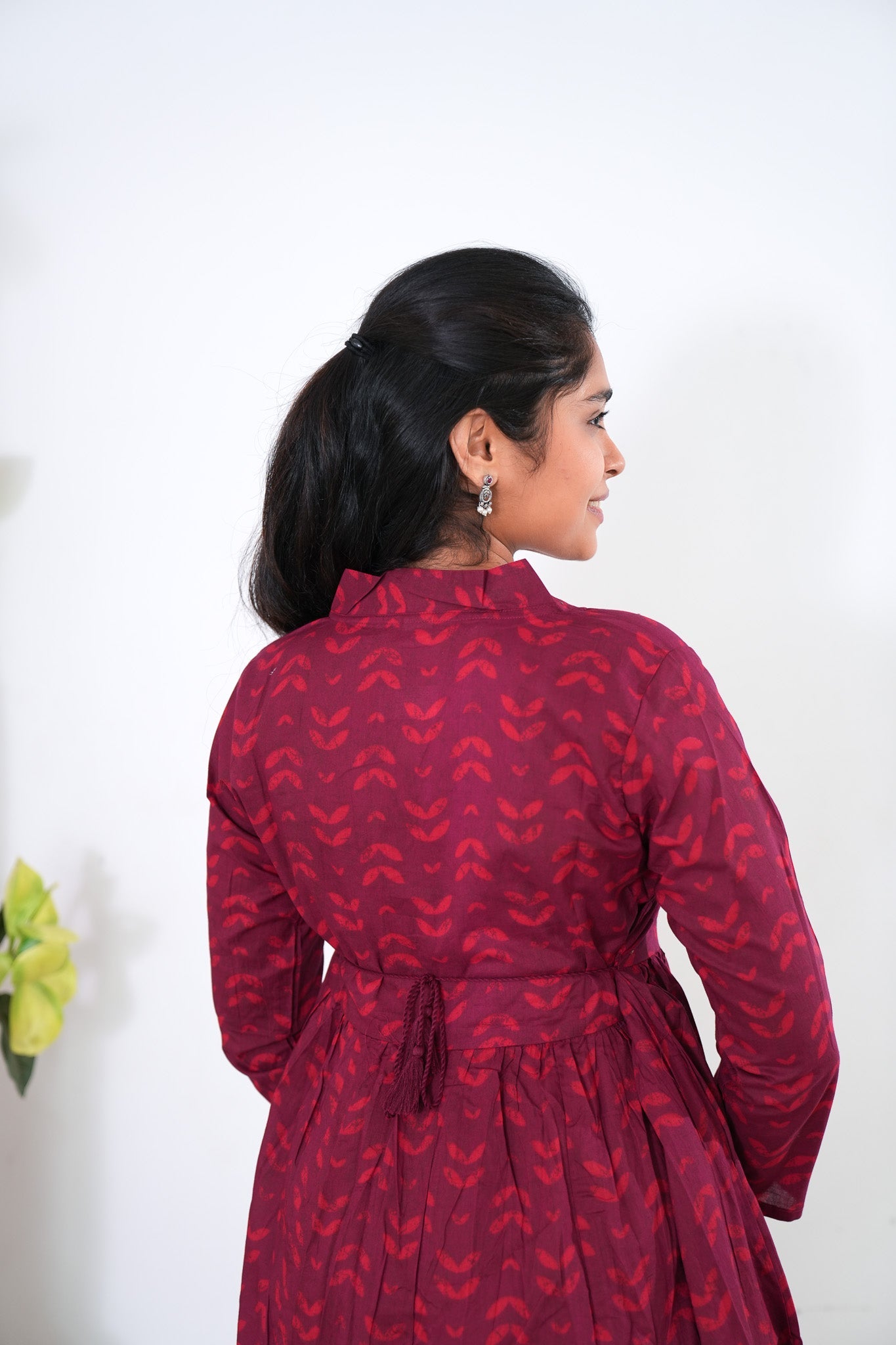 Red v neck anarkali cotton kurta