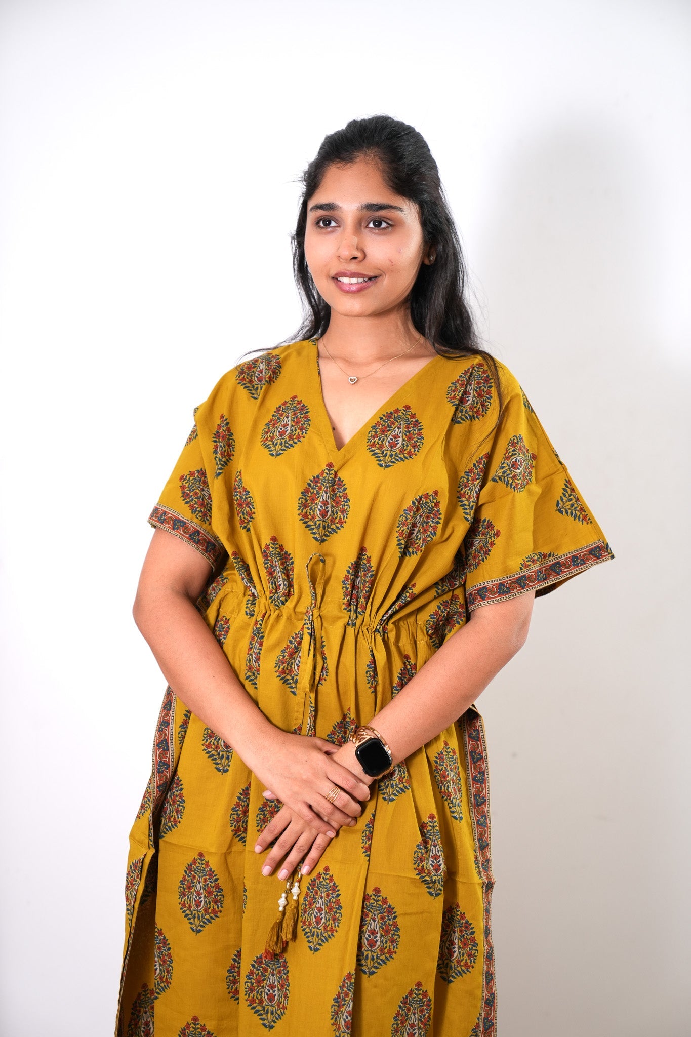Mustard butta cotton kaftan