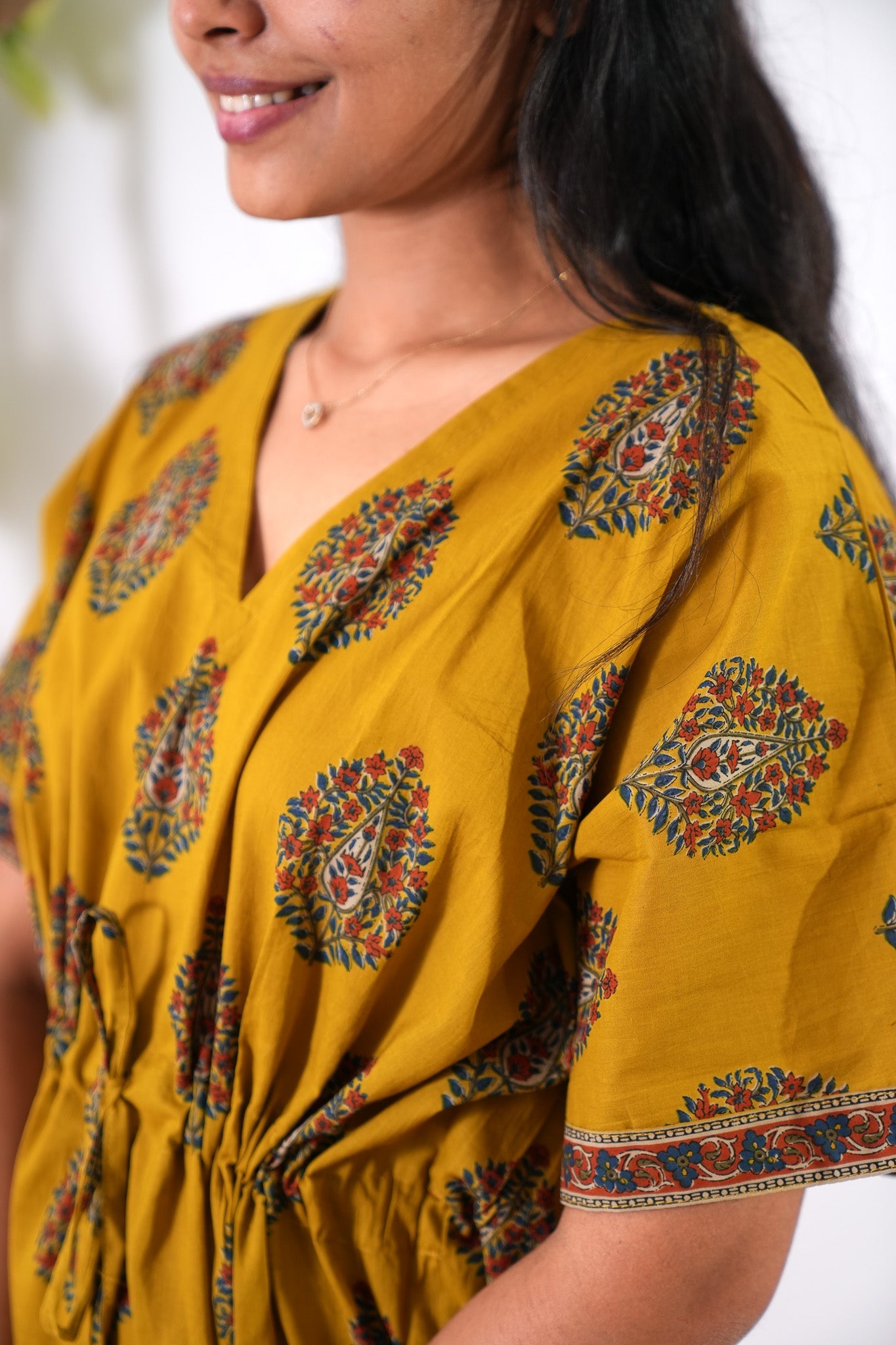 Mustard butta cotton kaftan