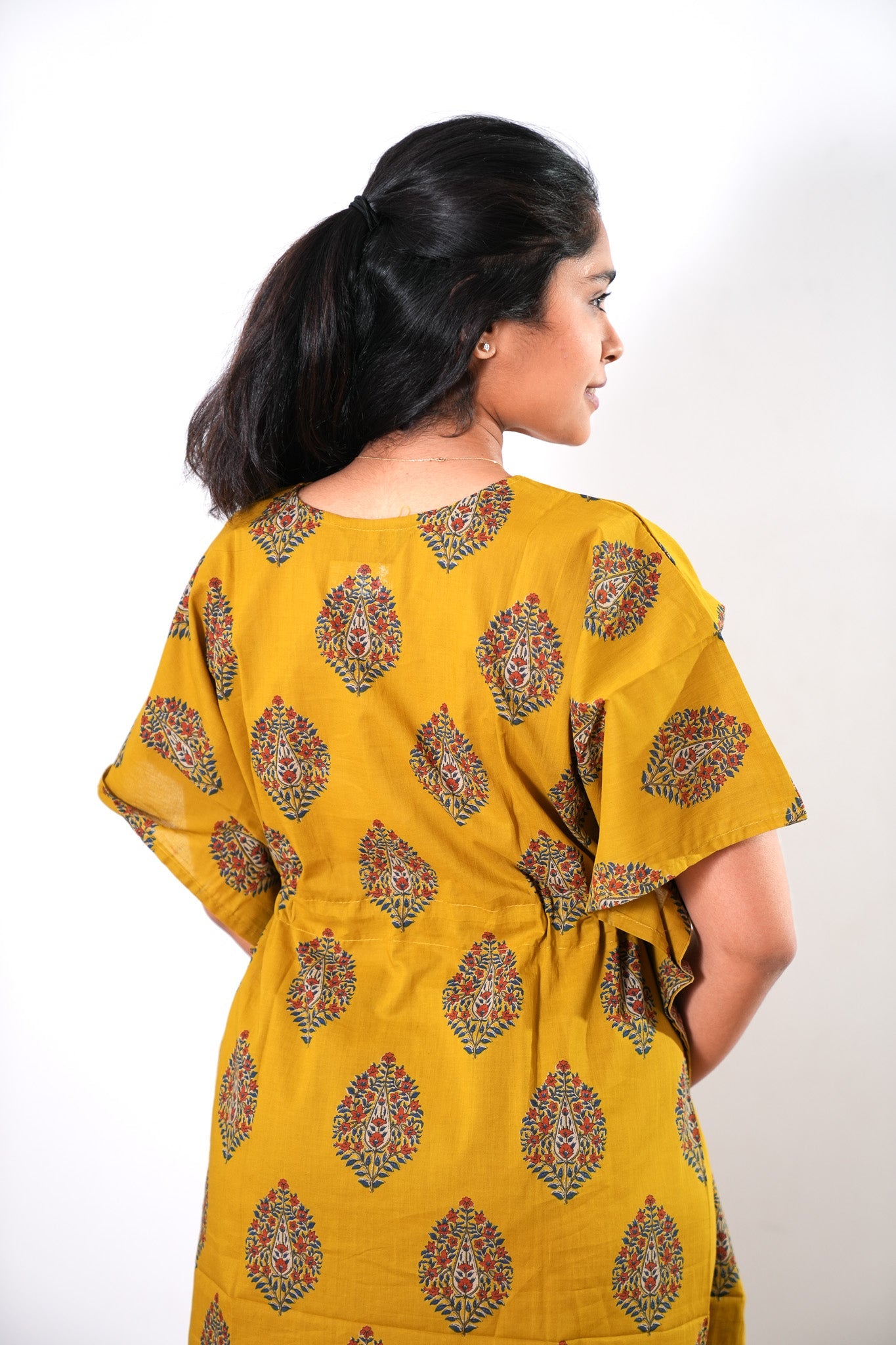 Mustard butta cotton kaftan