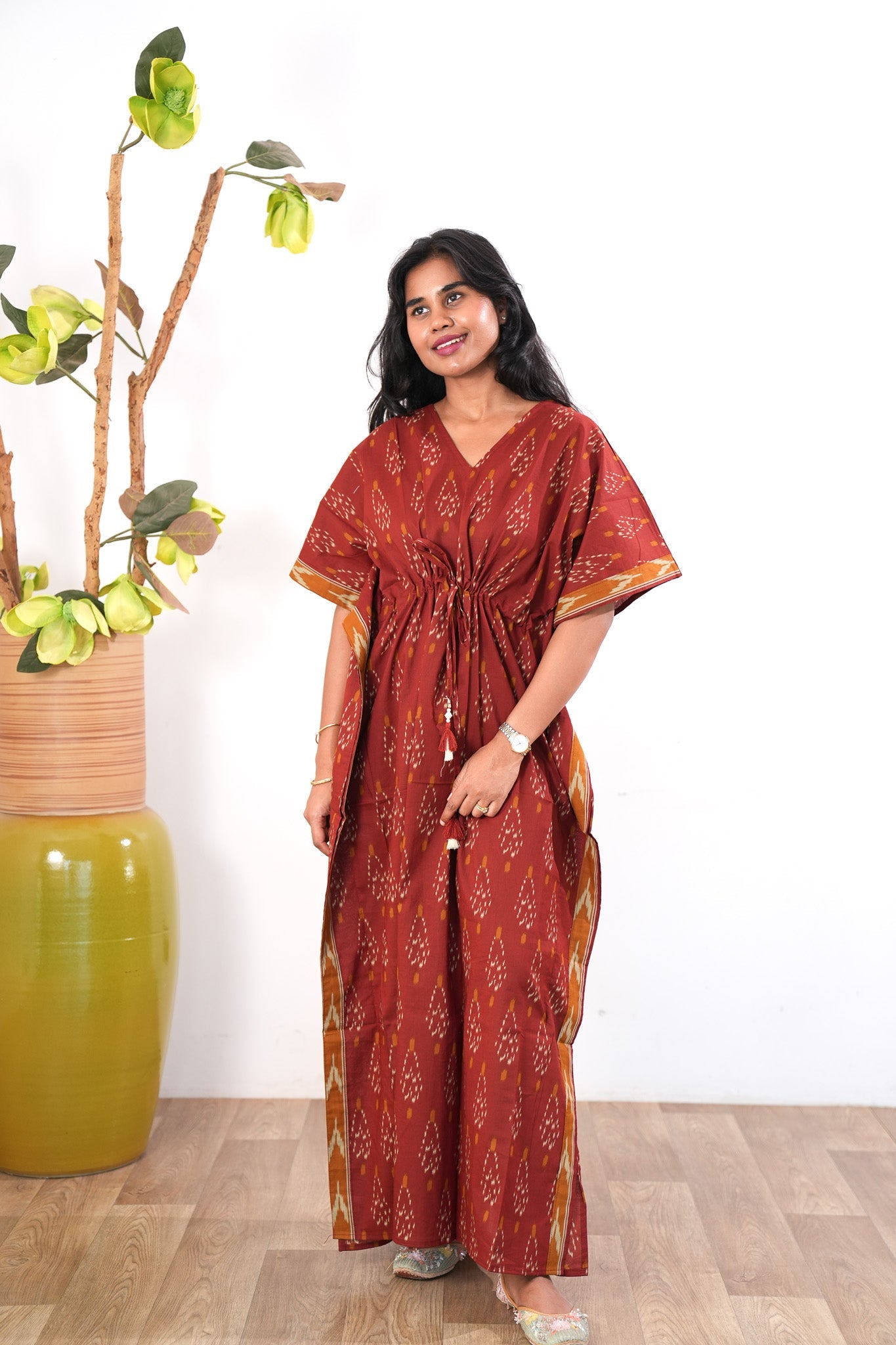 Rust orange geometric cotton kaftan