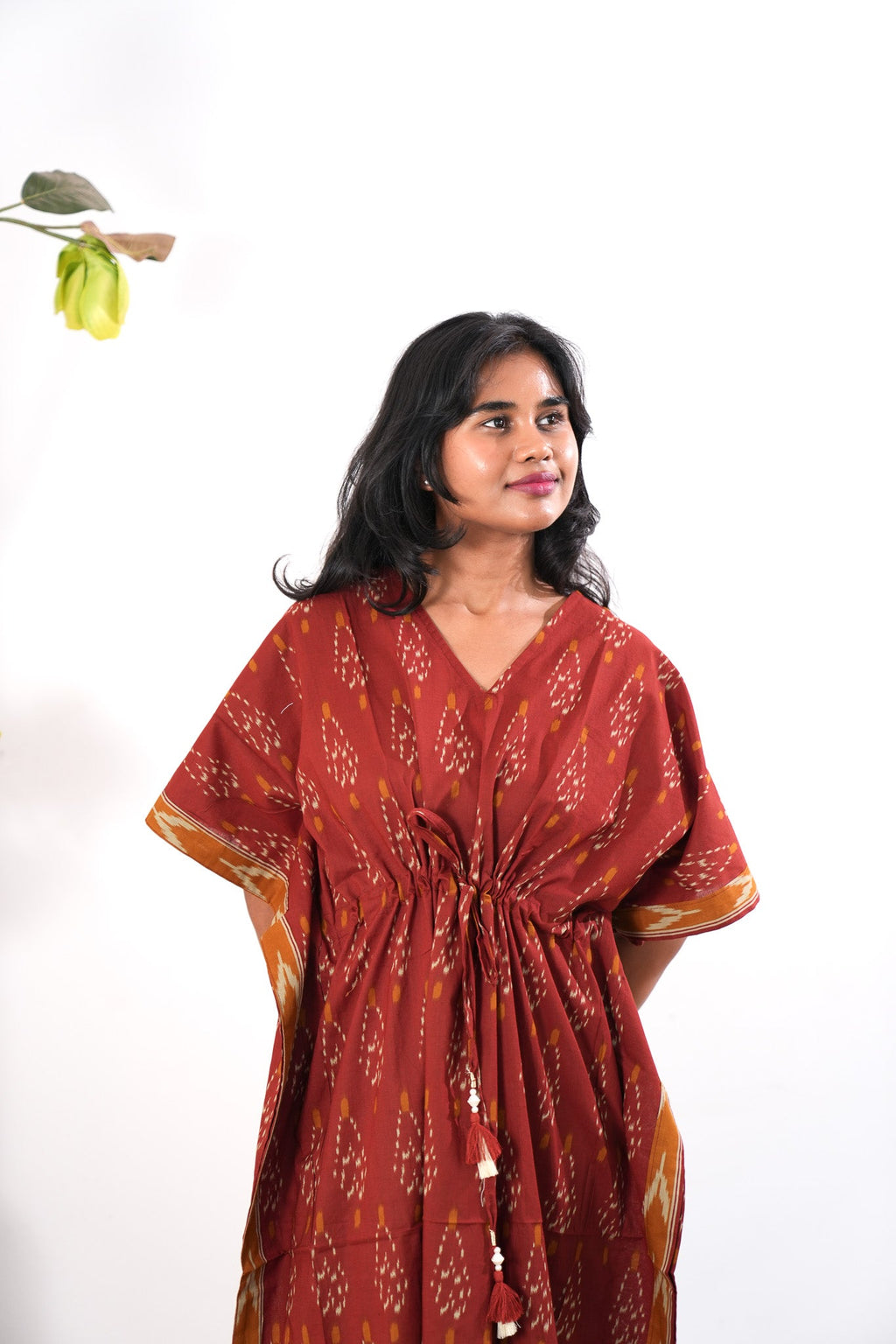 Rust orange geometric cotton kaftan