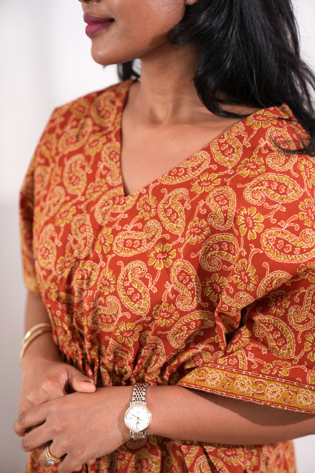 Brick red paisley cotton kaftan