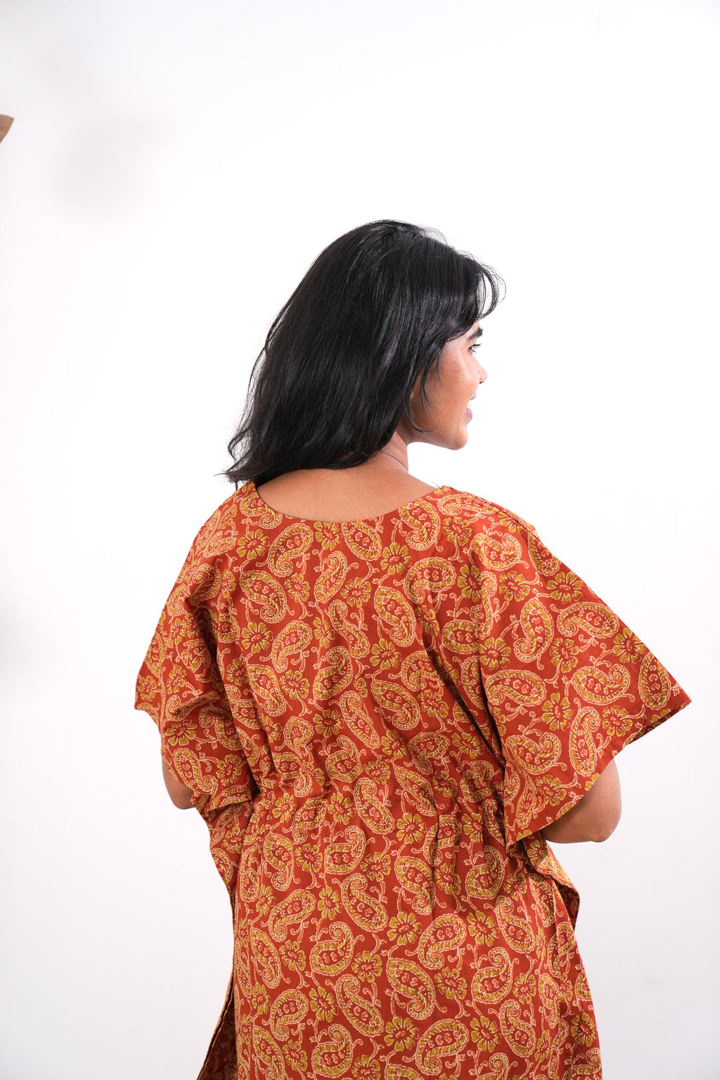 Brick red paisley cotton kaftan