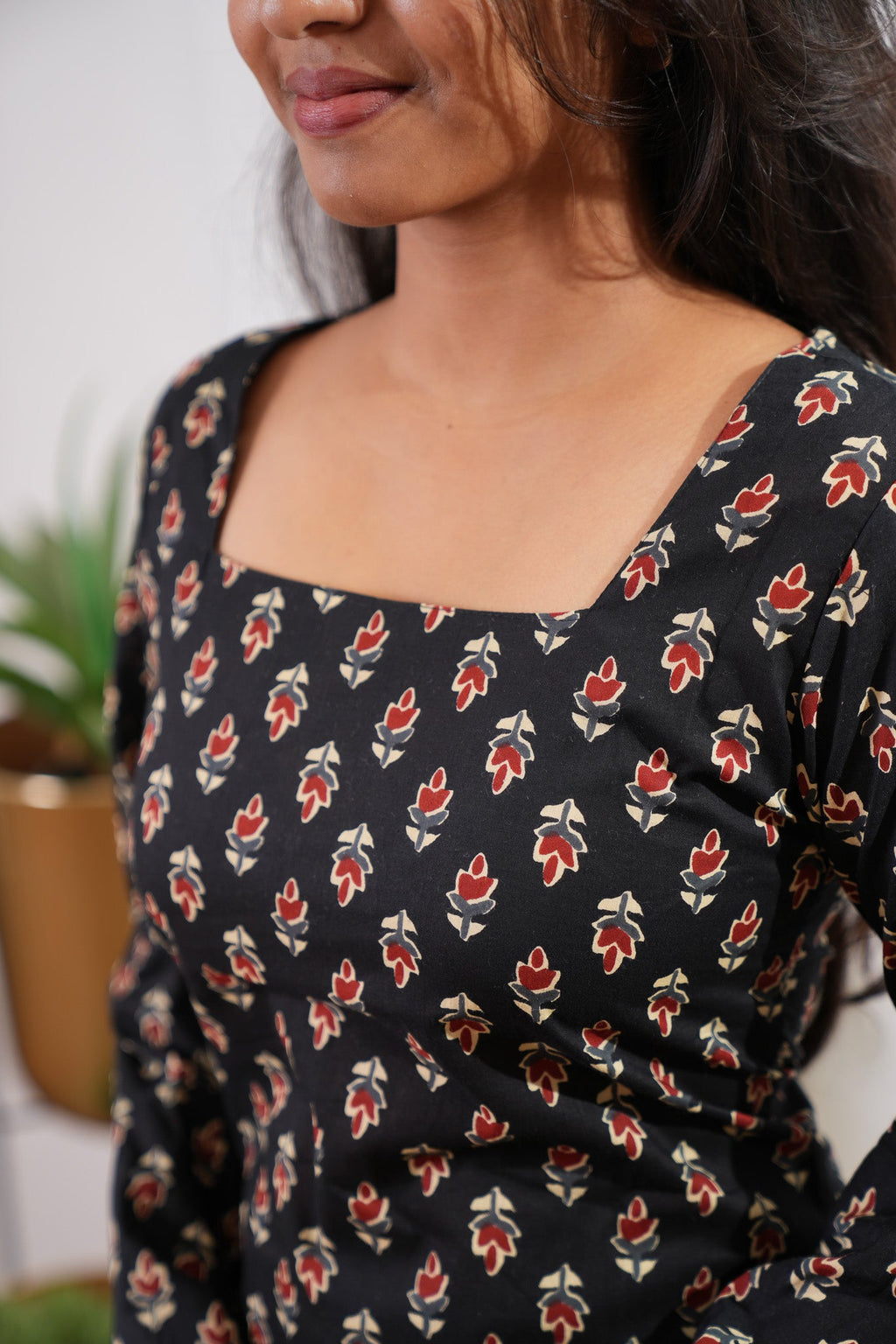 Black cotton corset tassel kurti