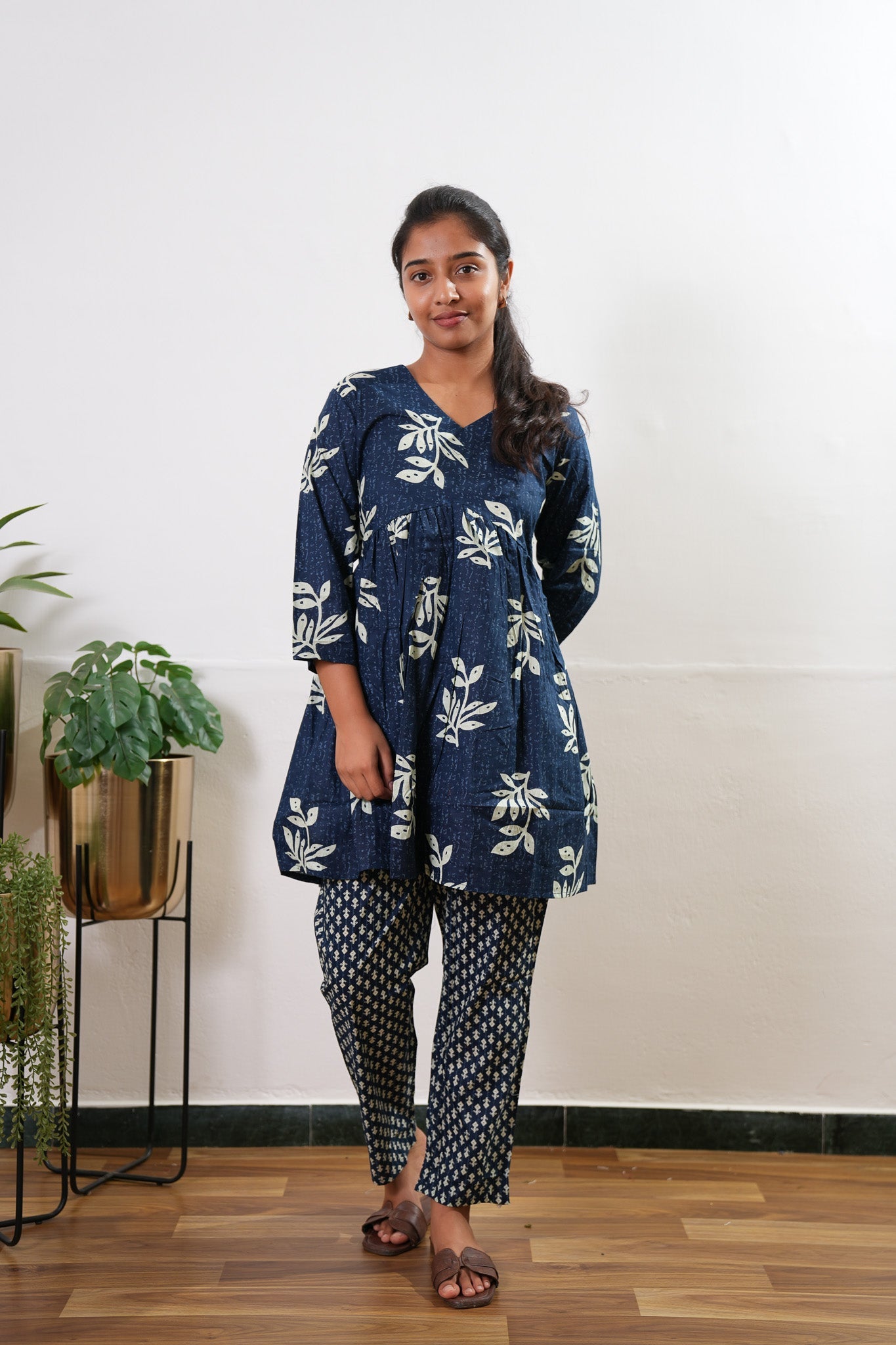Navy floral cotton comfies