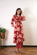 Red v neck maternity nursing cotton co-ords set