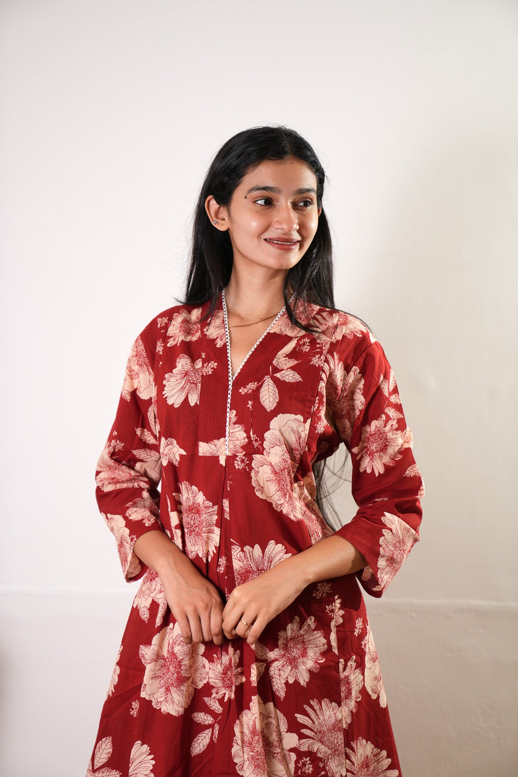 Red v neck maternity nursing cotton co-ords set