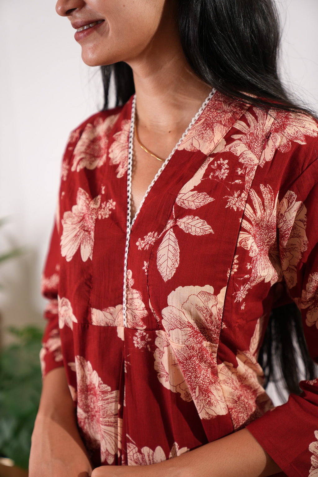 Red v neck maternity nursing cotton co-ords set