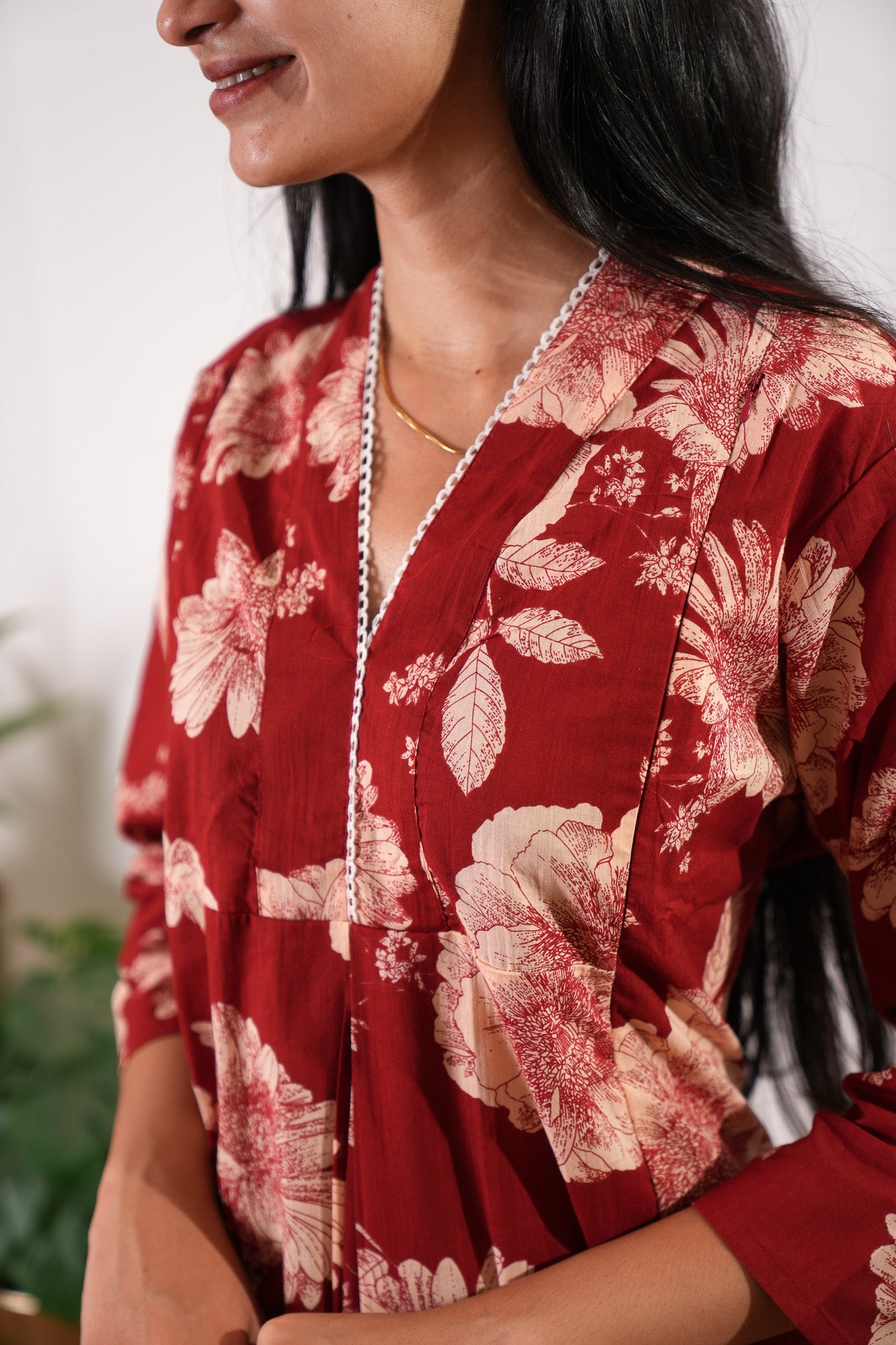 Red v neck maternity nursing cotton co-ords set