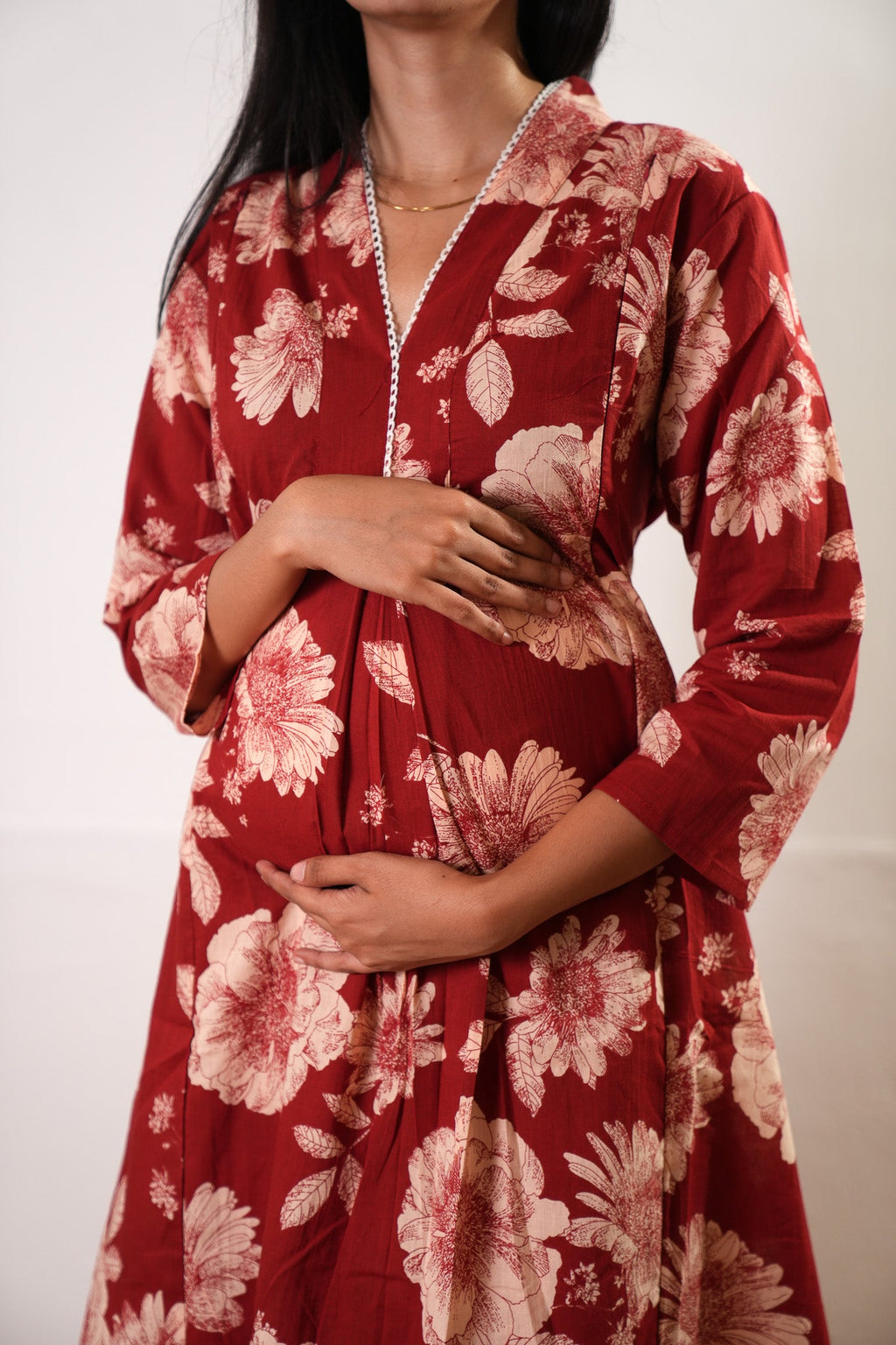 Red v neck maternity nursing cotton co-ords set
