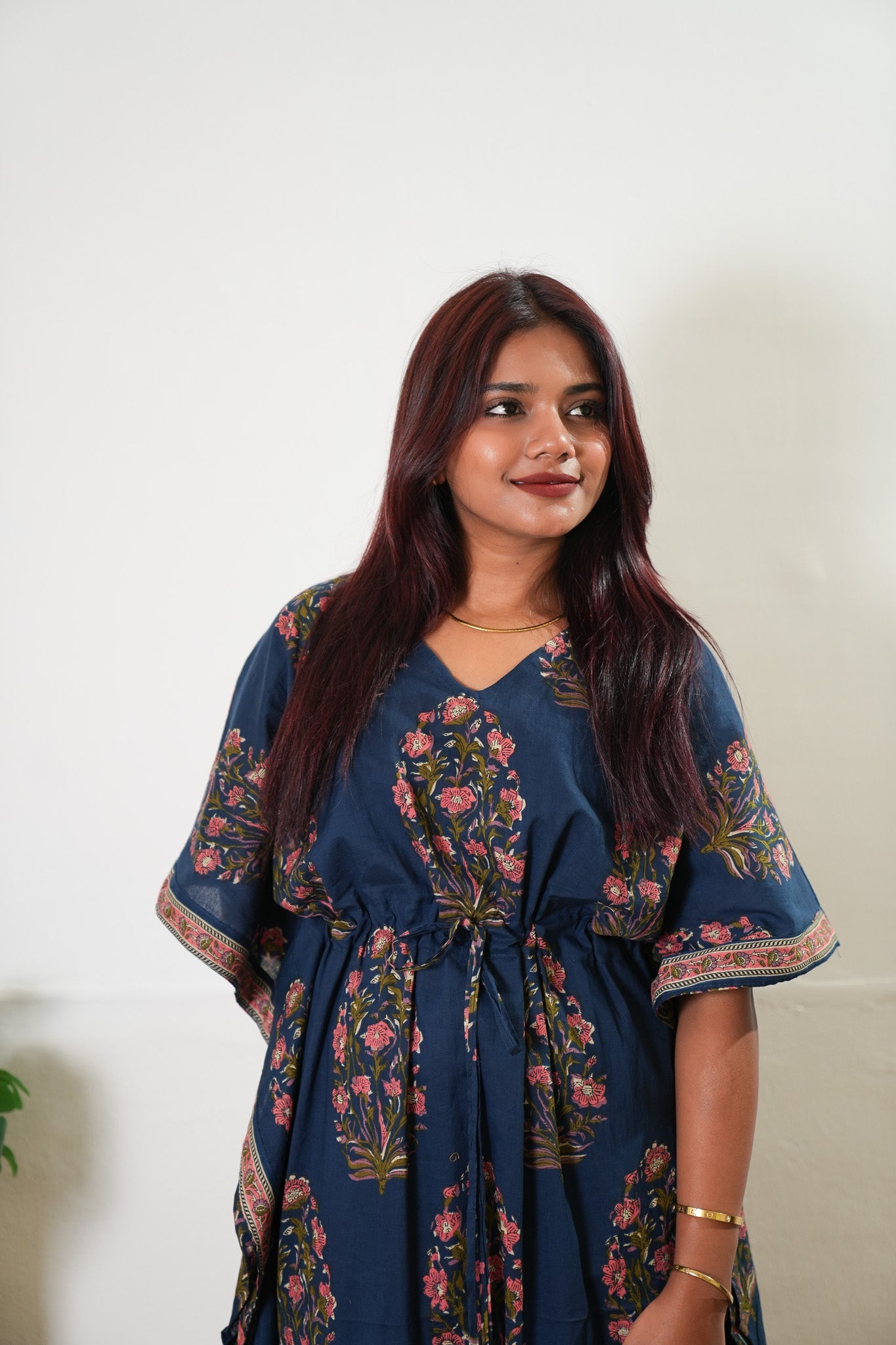 Midnight blue floral cotton kaftan