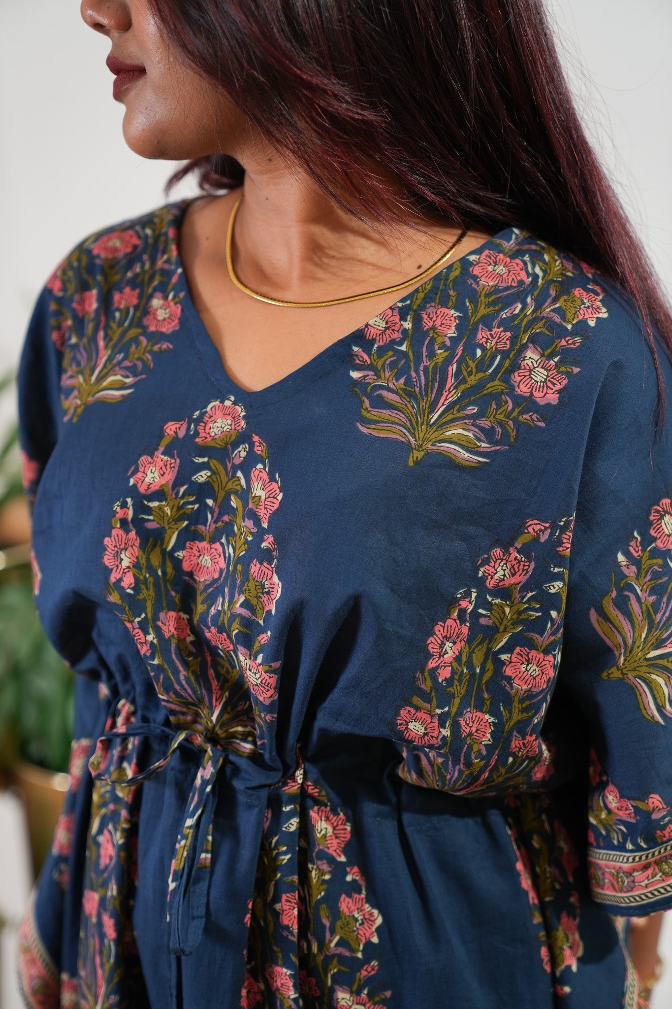 Midnight blue floral cotton kaftan