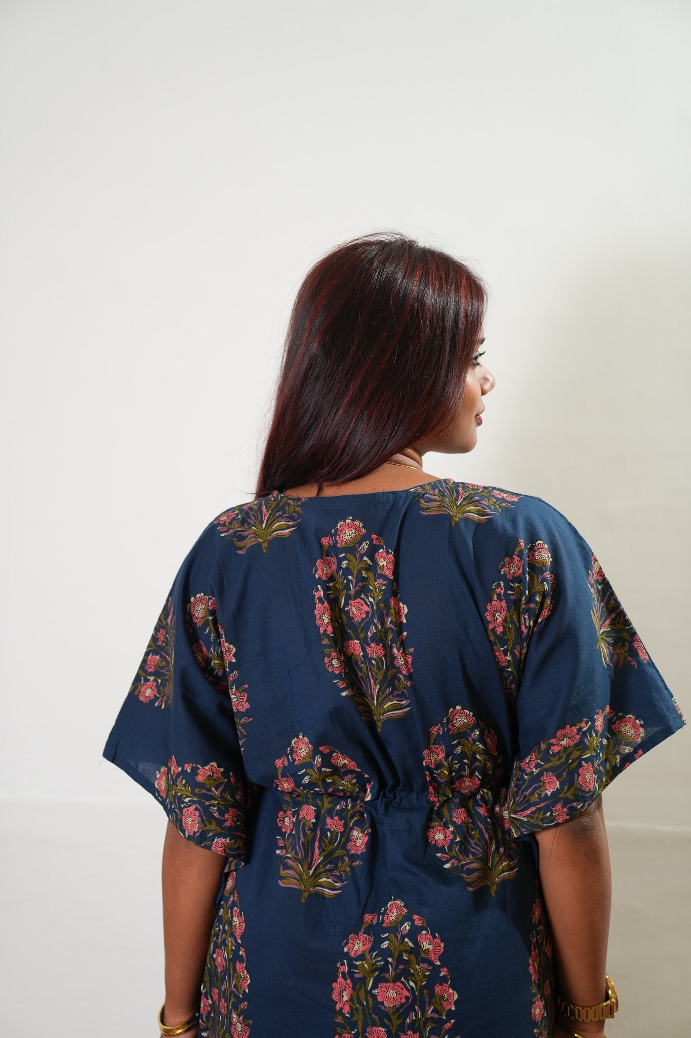 Midnight blue floral cotton kaftan