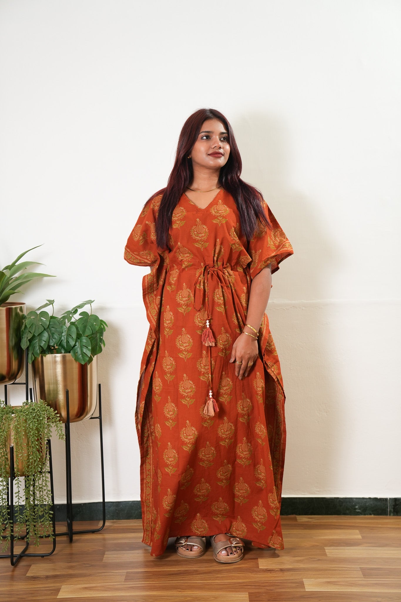 Rust orange pomegranate cotton kaftan
