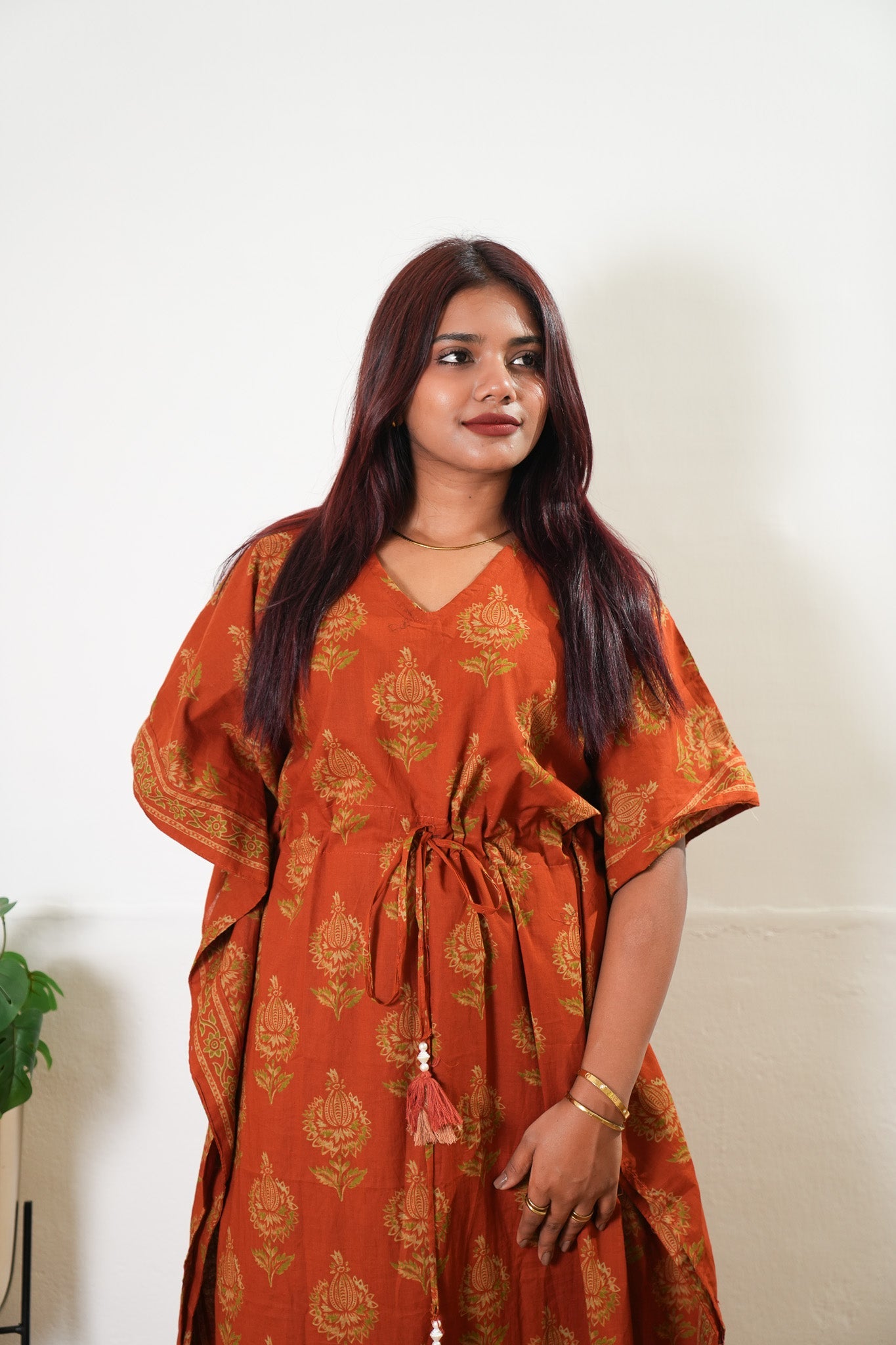 Rust orange pomegranate cotton kaftan