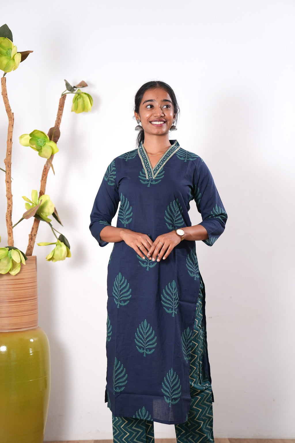Green fern V neck co-ords set